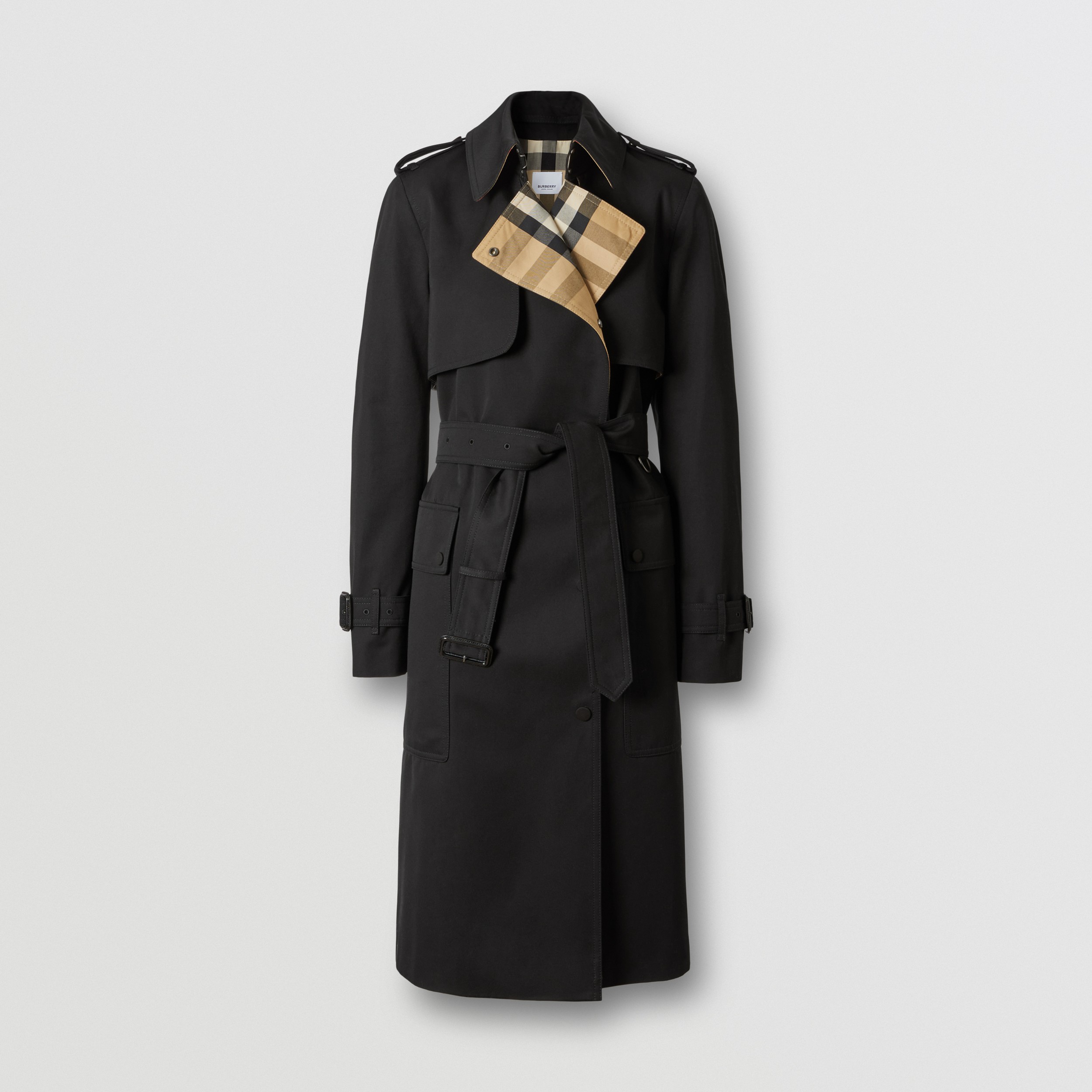 Trench coat de gabardine de algodão com recorte xadrez (Preto) - Mulheres | Burberry® oficial - 4