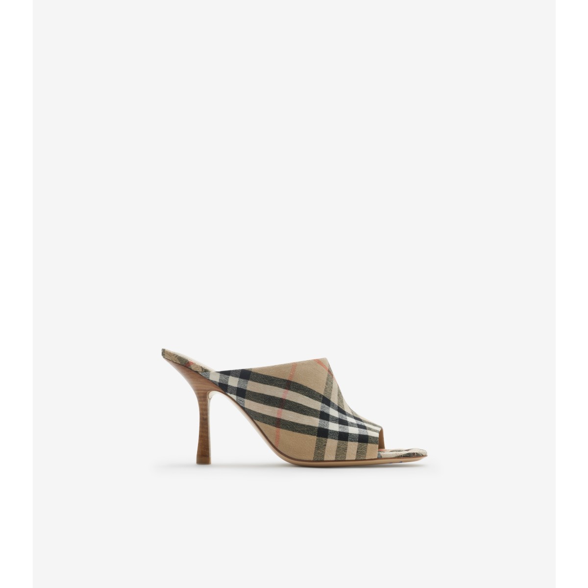 Burberry Check Mews Mules In Sand