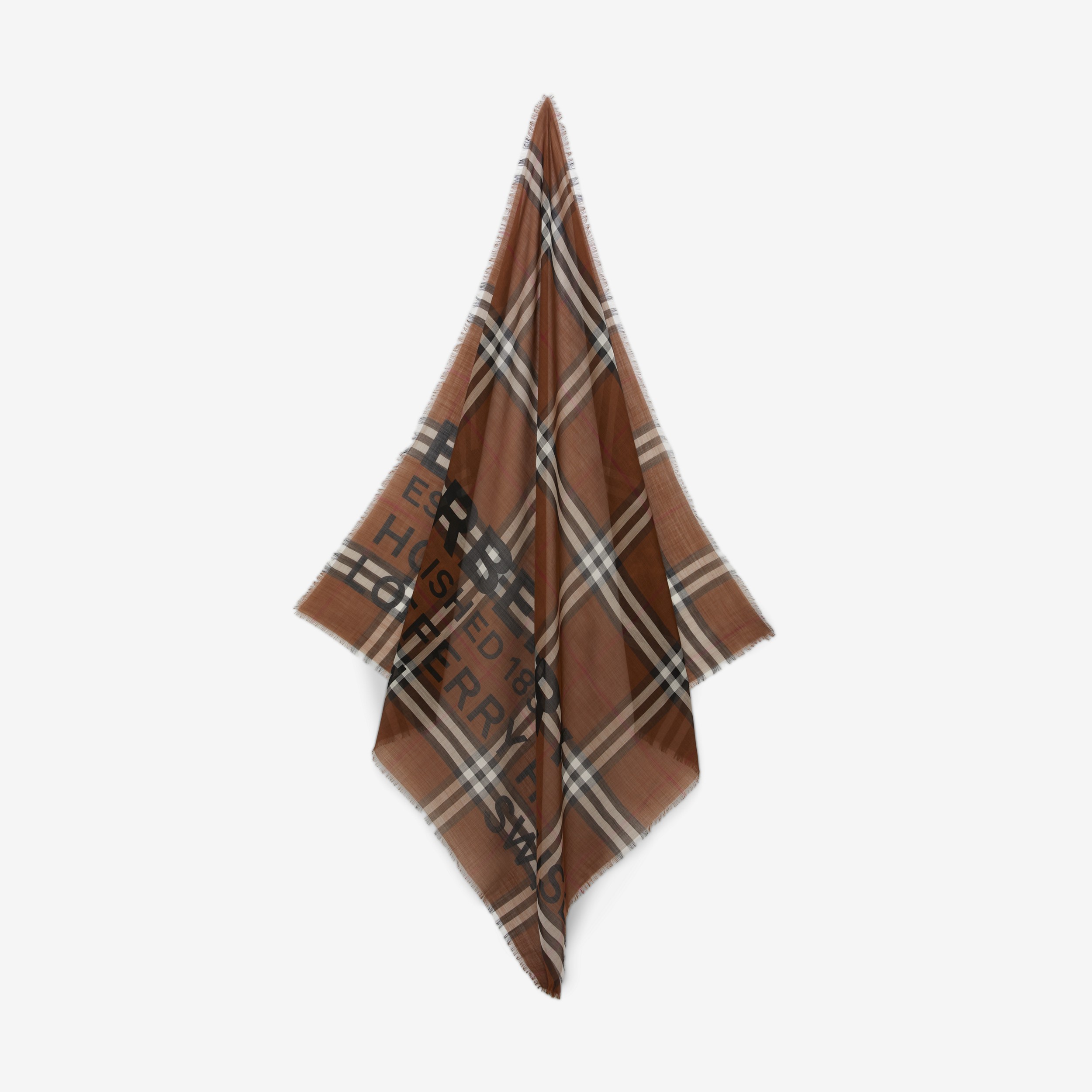 Pañuelo cuadrado grande en lana y seda con collage (Marrón Abedul Oscuro) | Burberry® oficial - 2