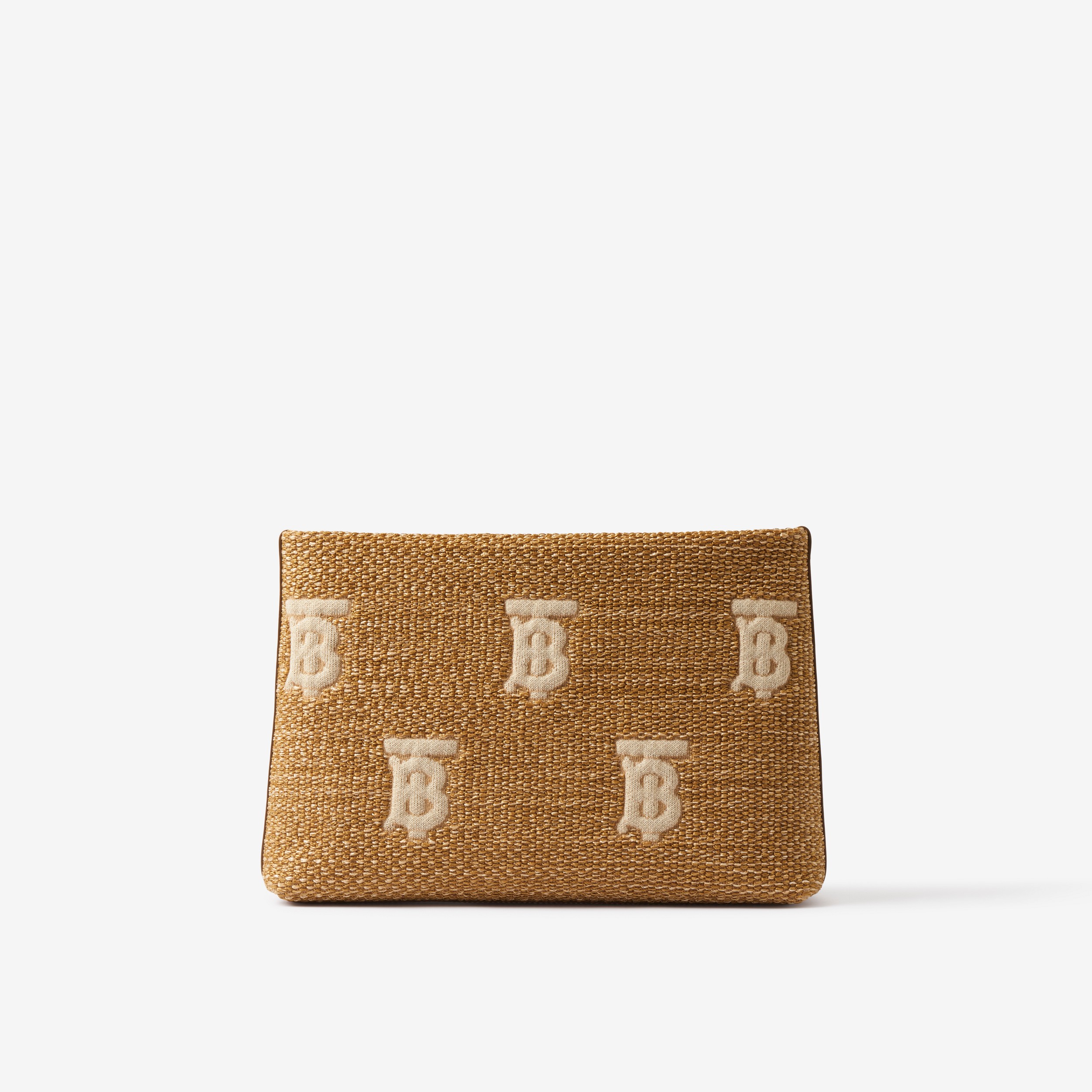 Bolsa pouch com zíper e estampa de monograma em ráfia (Natural/bege) - Mulheres | Burberry® oficial - 3