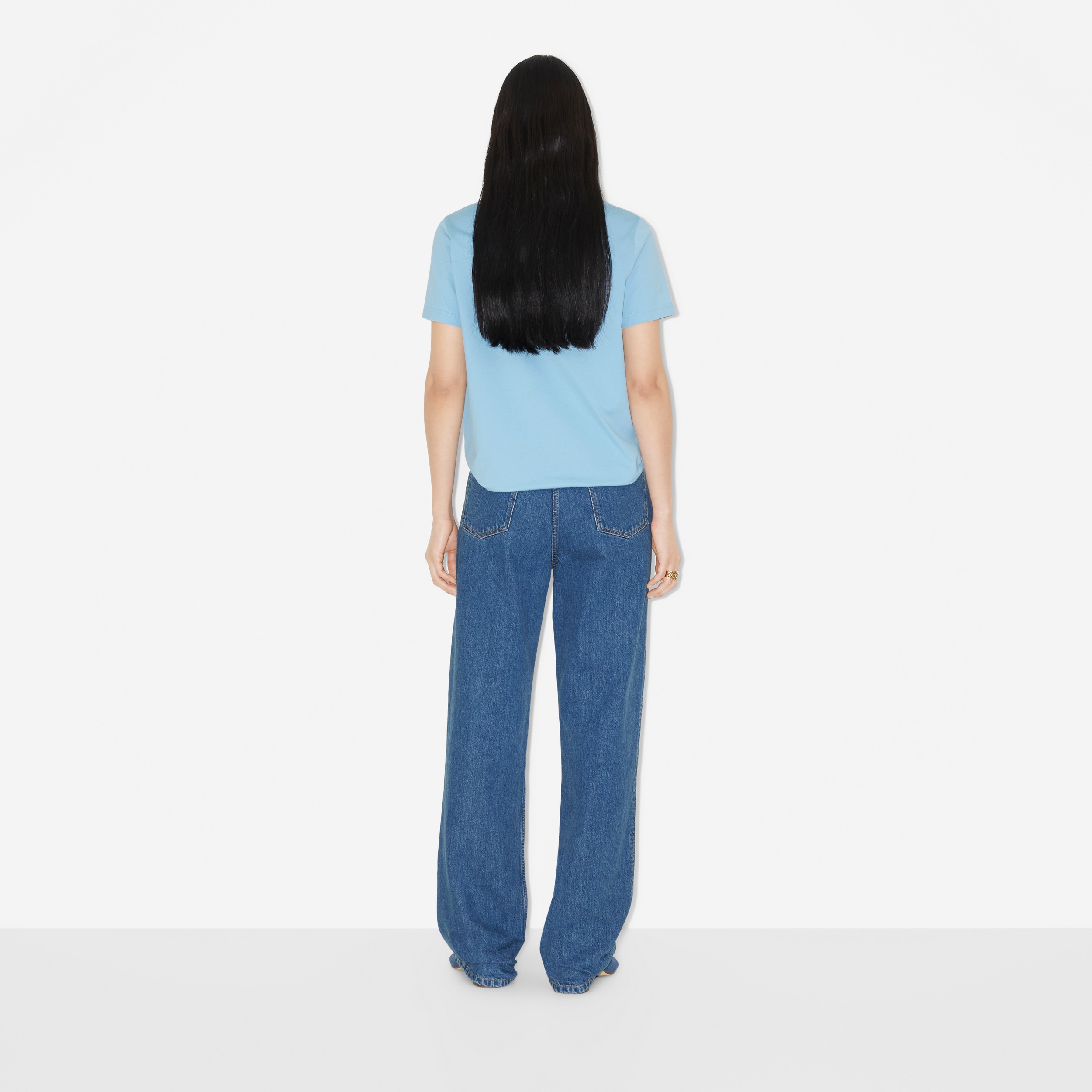 Oak Leaf Crest Cotton T-shirt in Cool Denim Blue - Women | Burberry® Official - 4