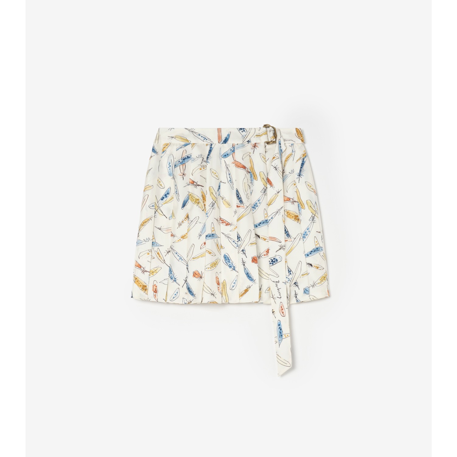 Pleated Feather-print Silk Mini Skirt