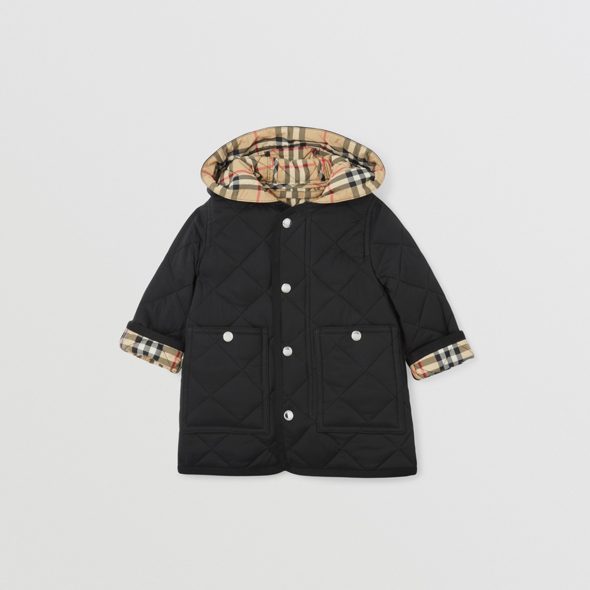 Burberry Kids'  Childrens Diamond Quilted Nylon Hooded Coat In Black