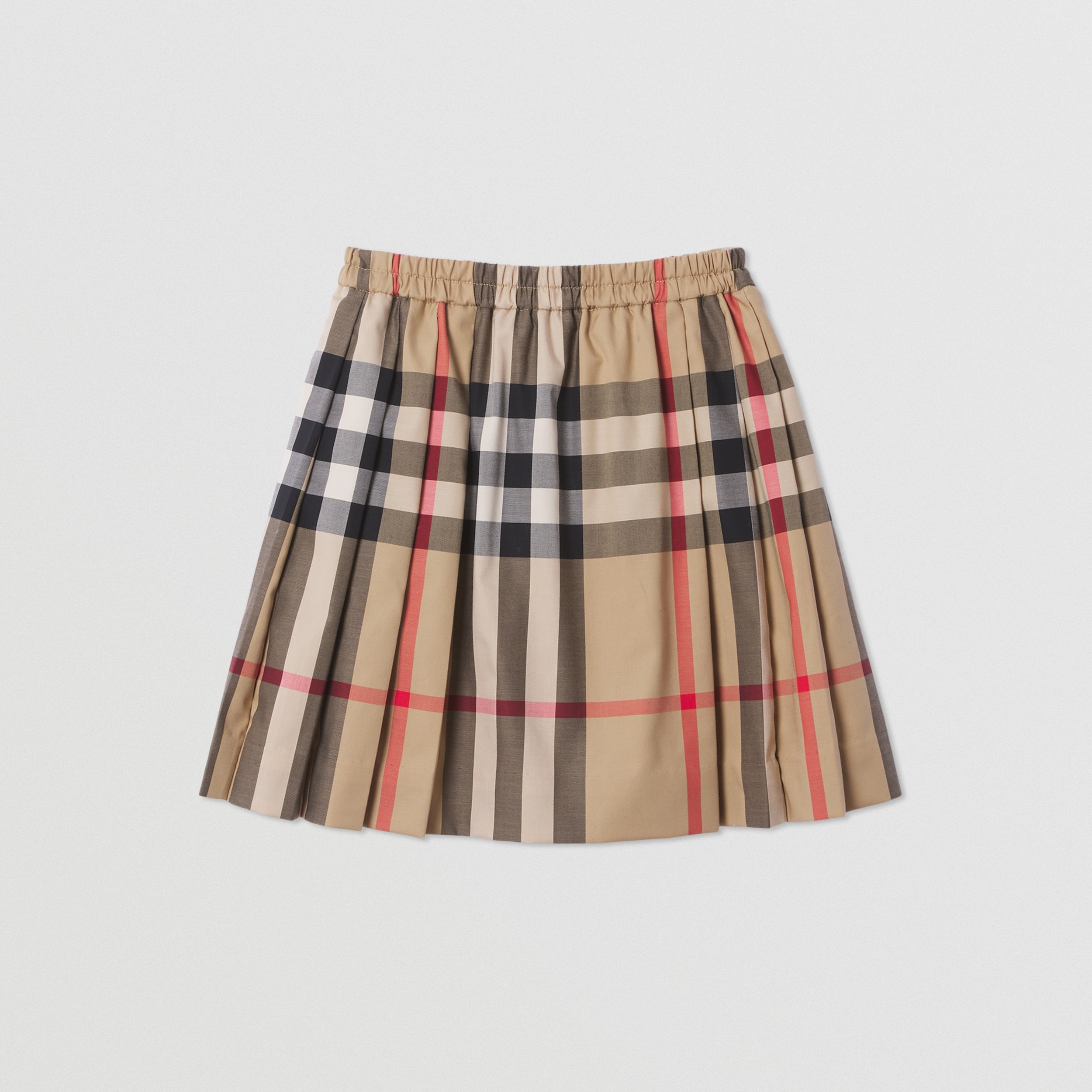 Check Stretch Cotton Pleated Skirt in Archive Beige | Burberry® Official - 1