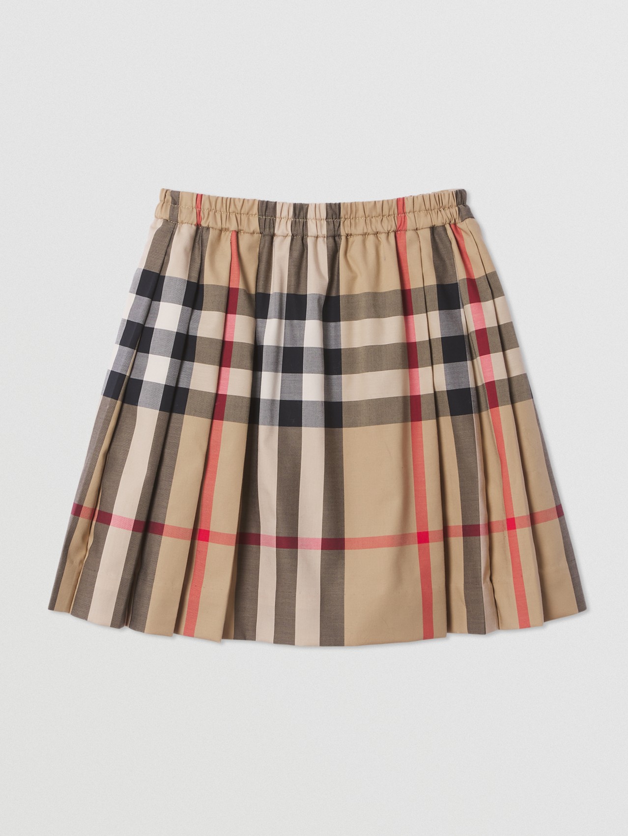 Check Stretch Cotton Pleated Skirt in Archive Beige