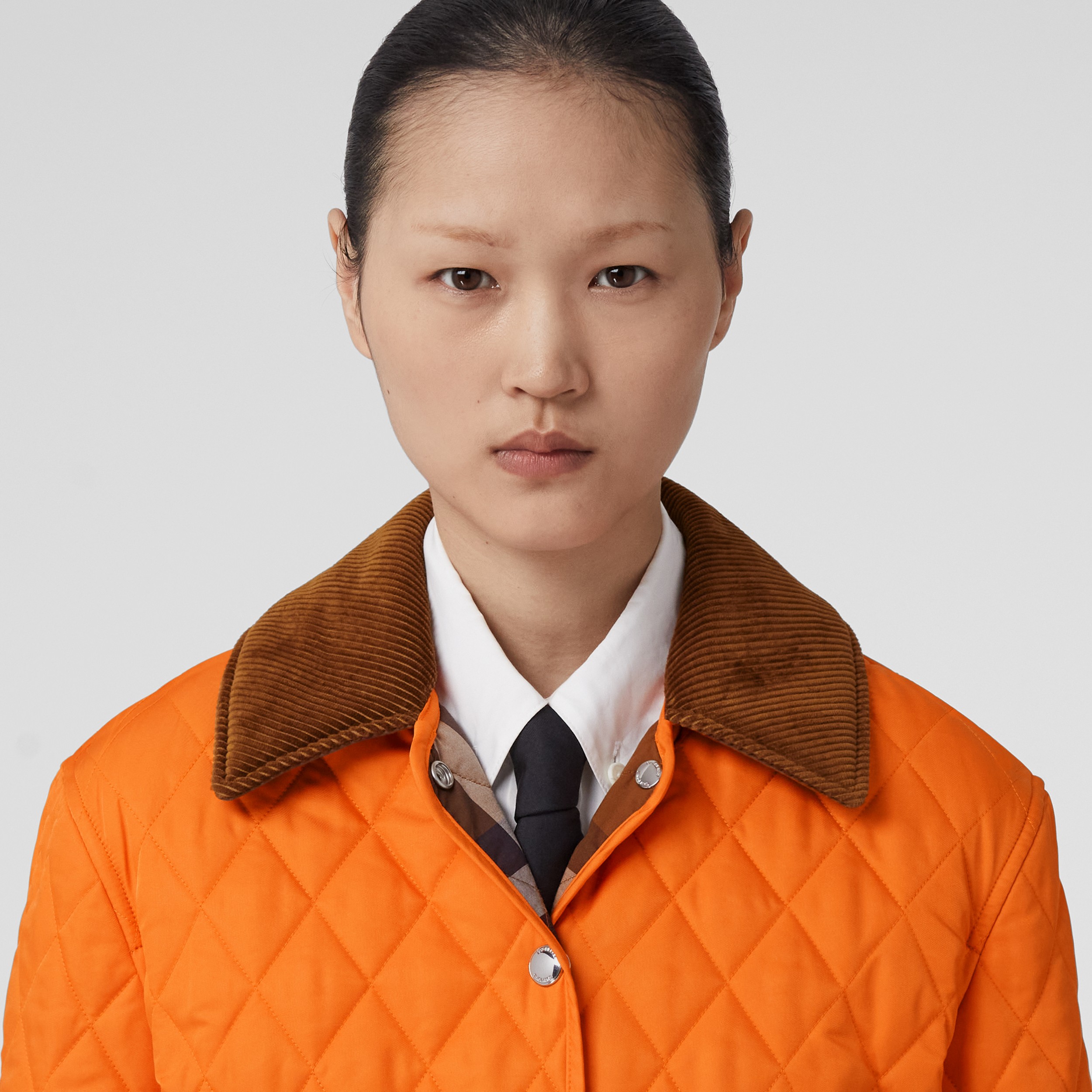 Corduroy Collar Diamond Quilted Jacket in Bright Orange - Women | Burberry® Official - 2