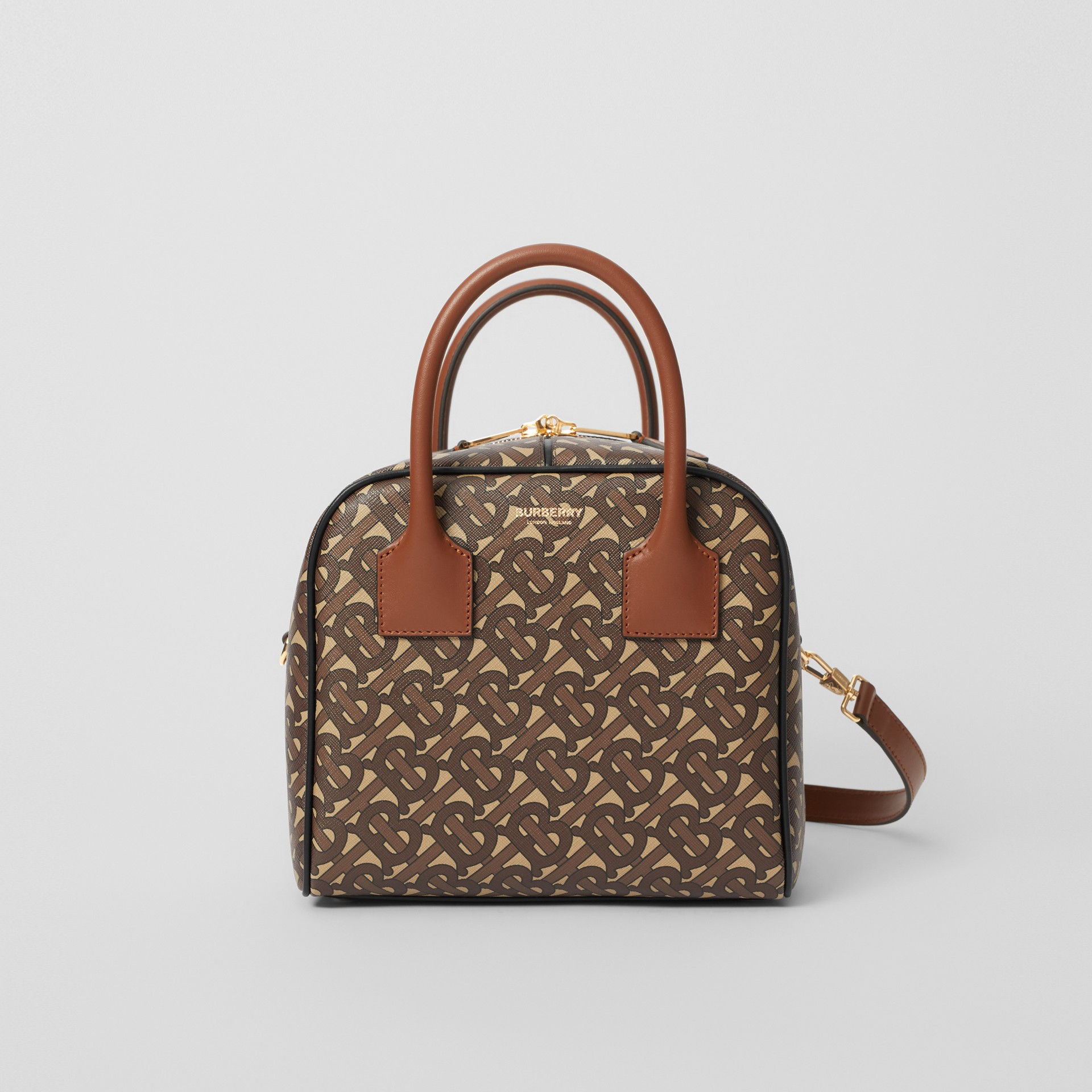 Small Monogram Stripe E Canvas Cube Bag In Bridle Brown Women Burberry United Kingdom Small Monogram Stripe E Canvas Cube Bag In Bridle Brown Women Burberry United Kingdom