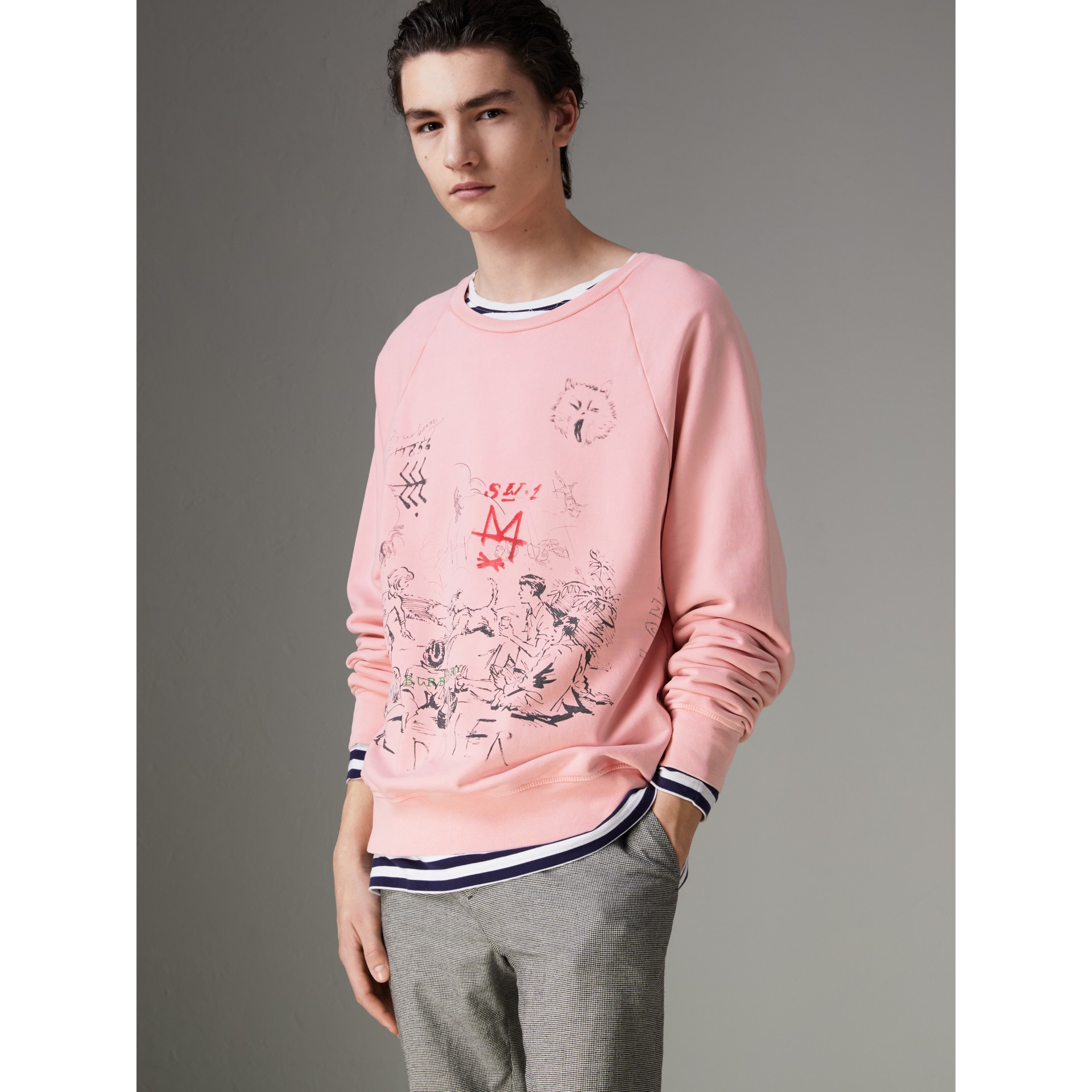 Adventure Print Cotton Sweatshirt in Light Pink Men Burberry United