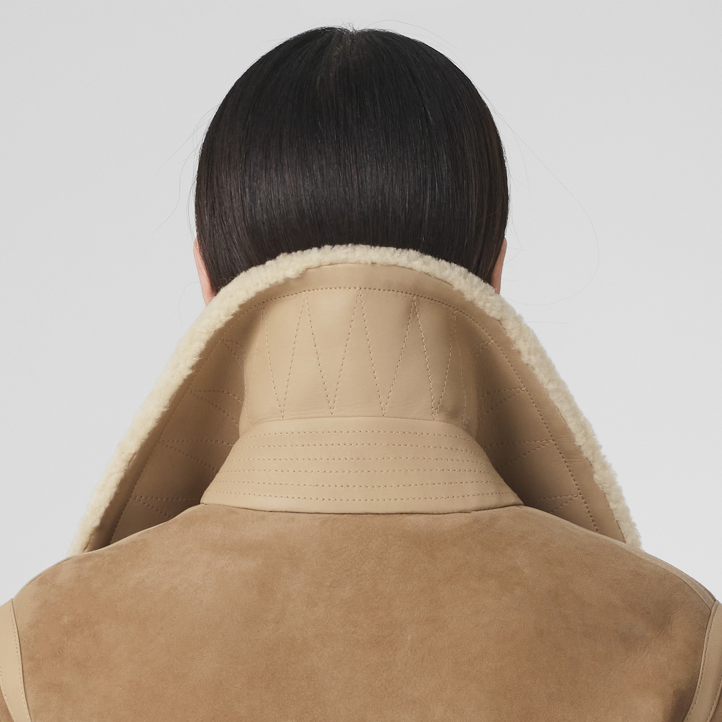 Pocket Detail Shearling Aviator Jacket in Soft Fawn - Women | Burberry® Official - 4