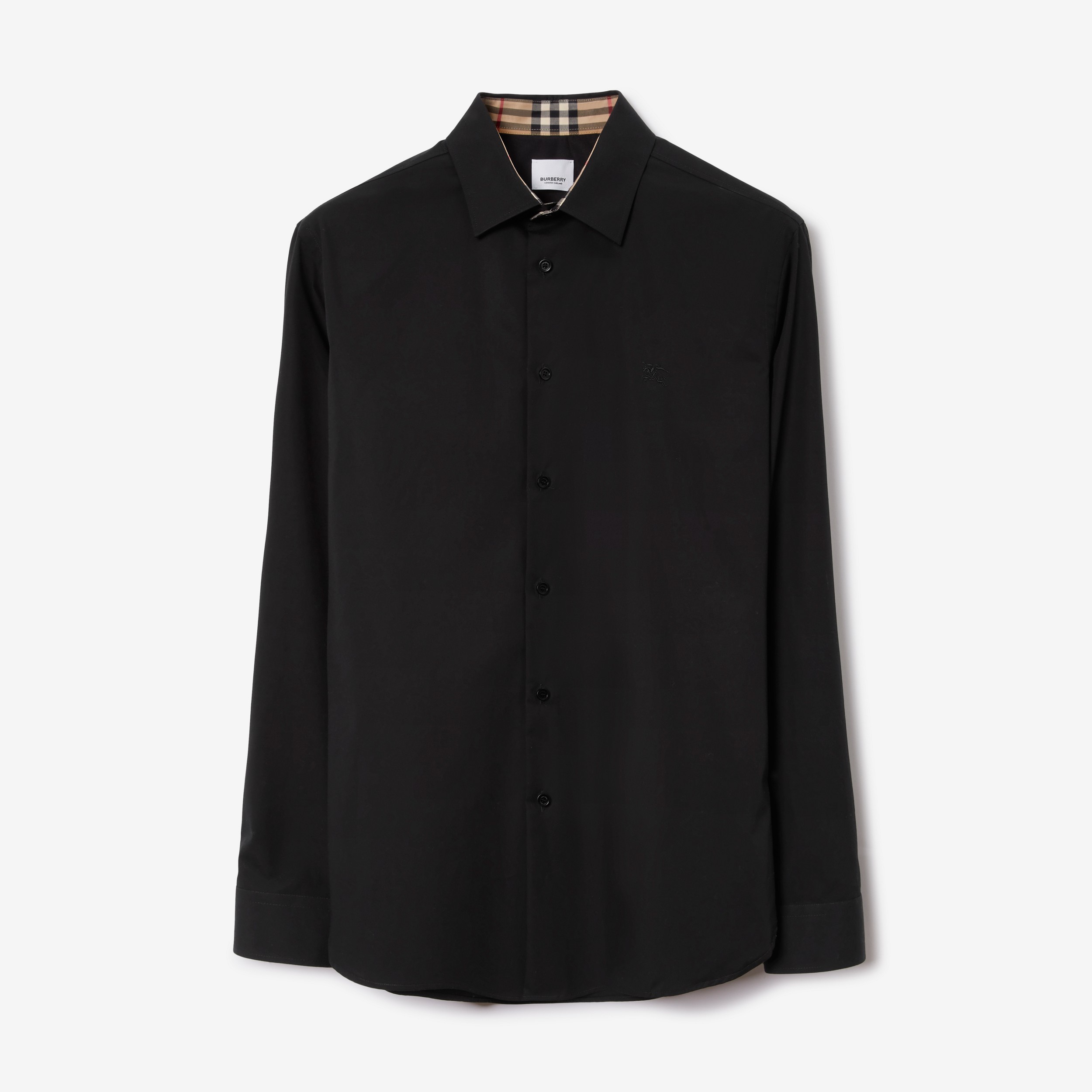 Embroidered EKD Stretch Cotton Shirt in Black - Men | Burberry® Official - 1