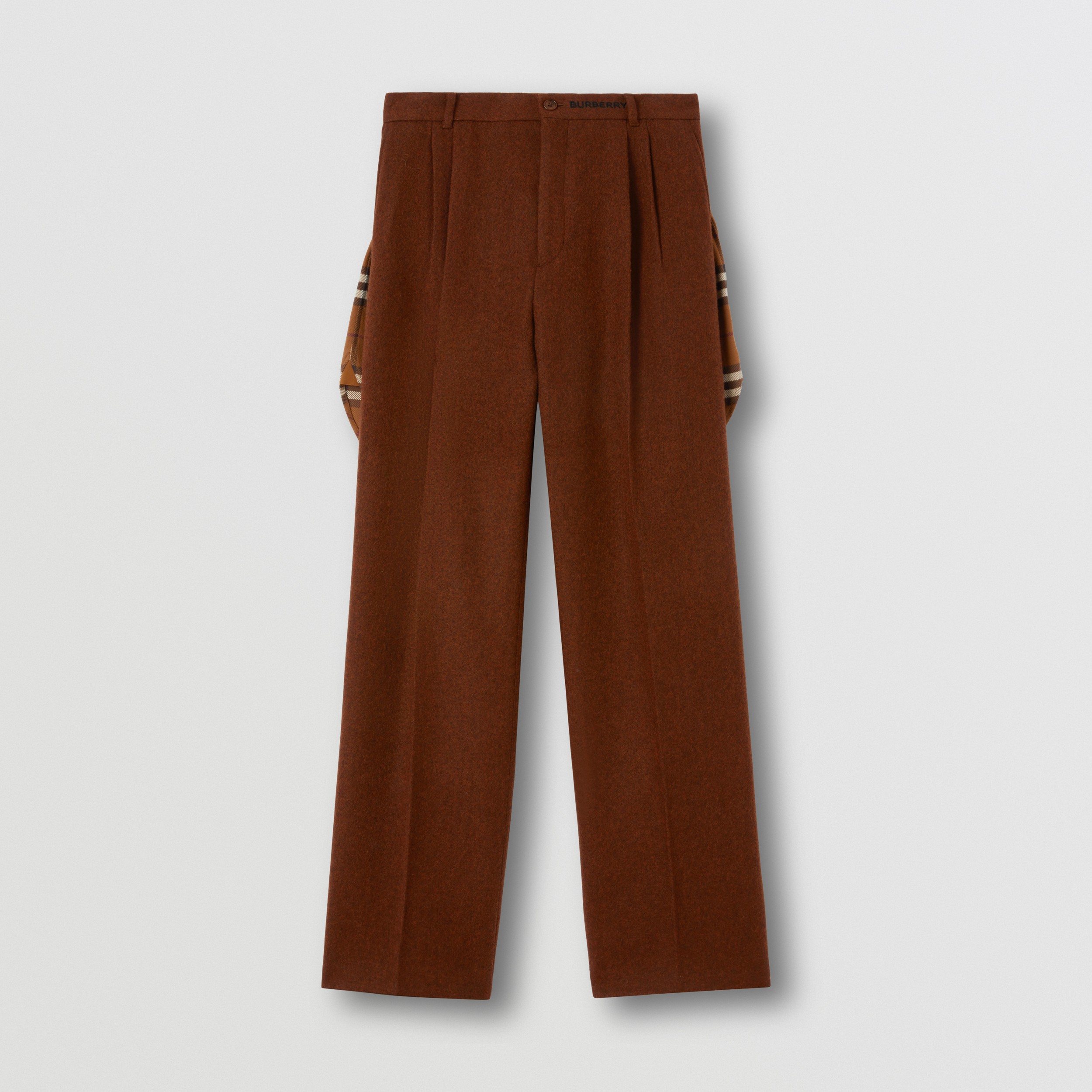 Calças estilo pantalona de lã com recorte xadrez (Vermelho Ferrugem) - Homens | Burberry® oficial - 4