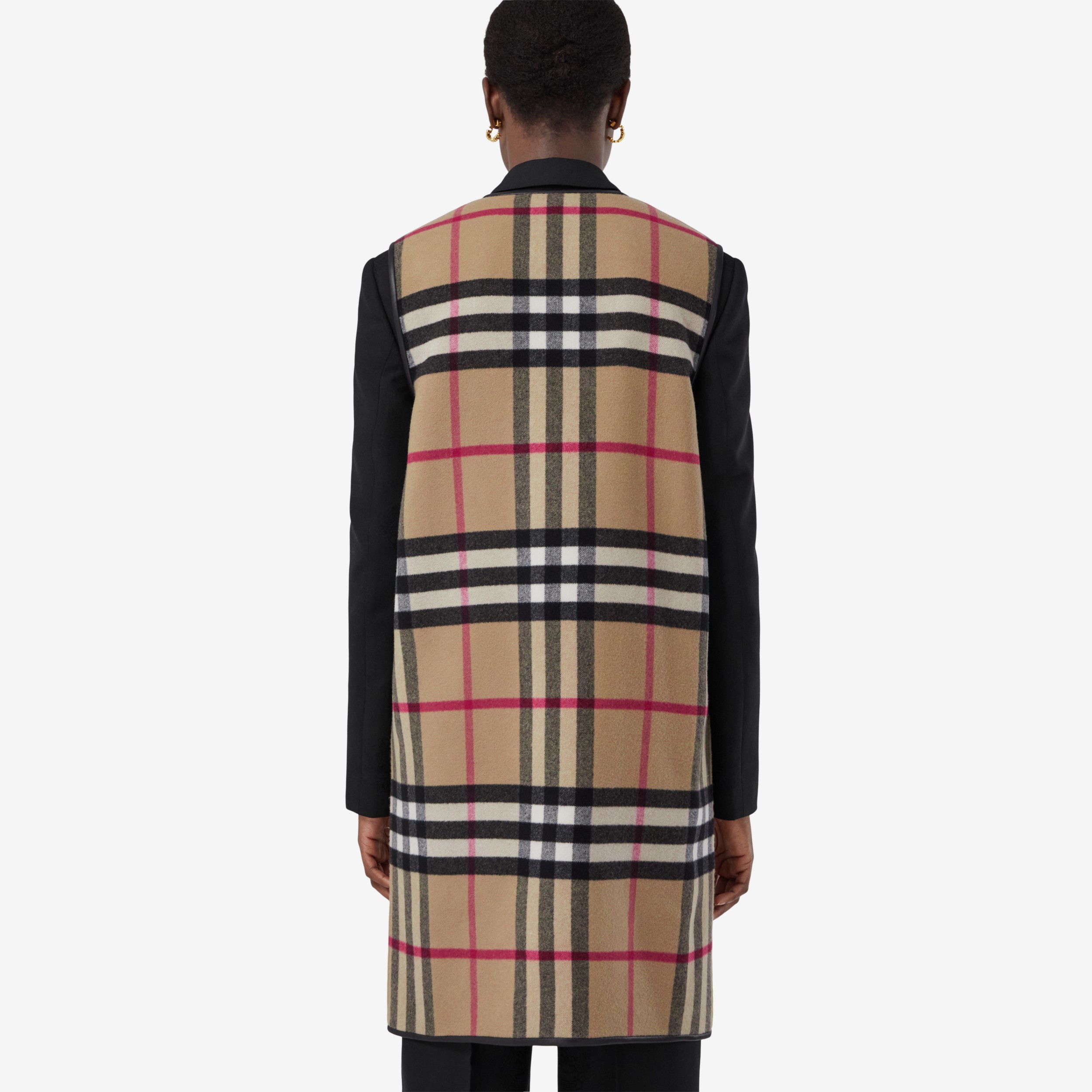 Check Technical Wool Long Heritage Warmer in Archive Beige - Women | Burberry® Official - 3