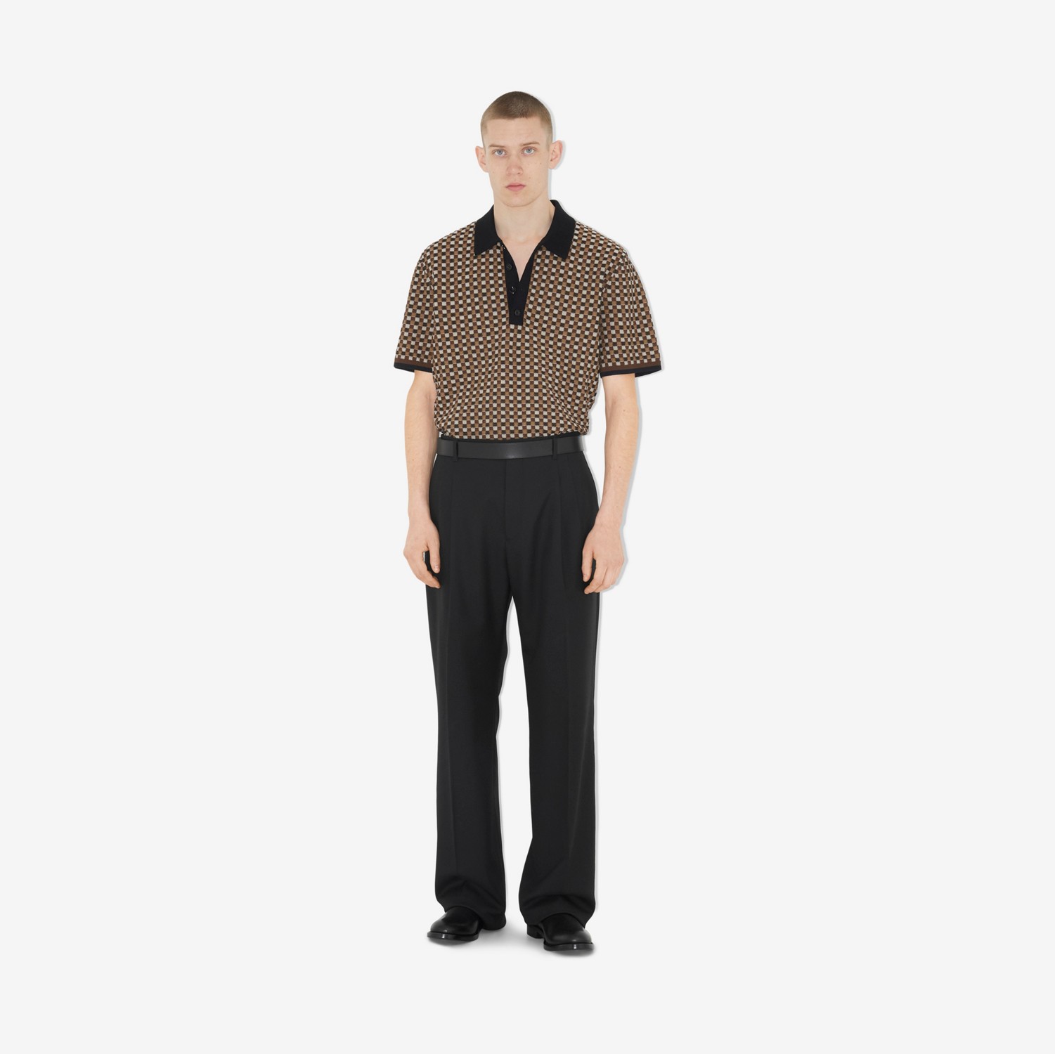 Camisa polo de algodão Check (Marrom Bétula Escuro) - Homens | Burberry® oficial
