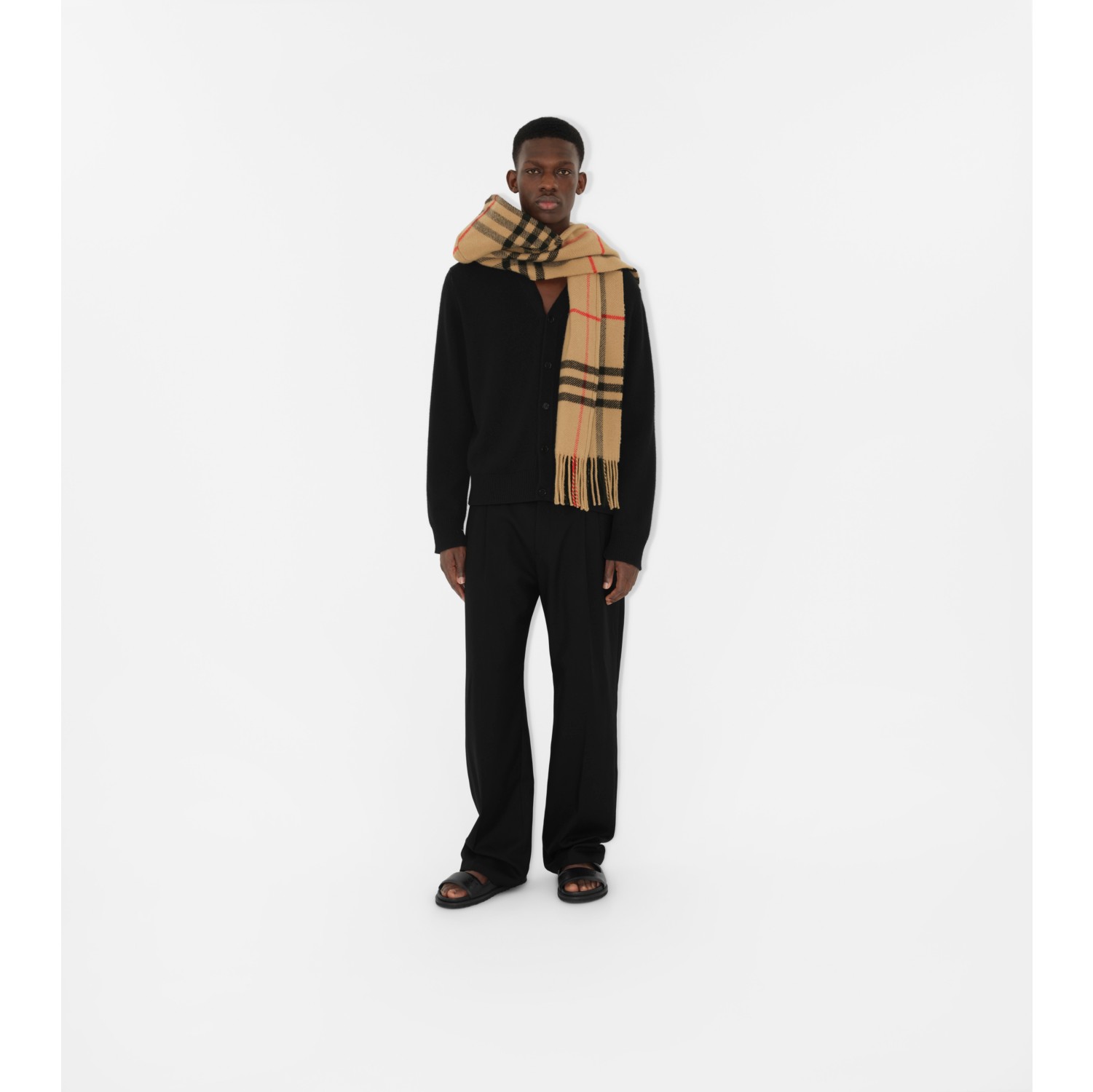 Check Wool Cashmere Scarf in Archive Beige