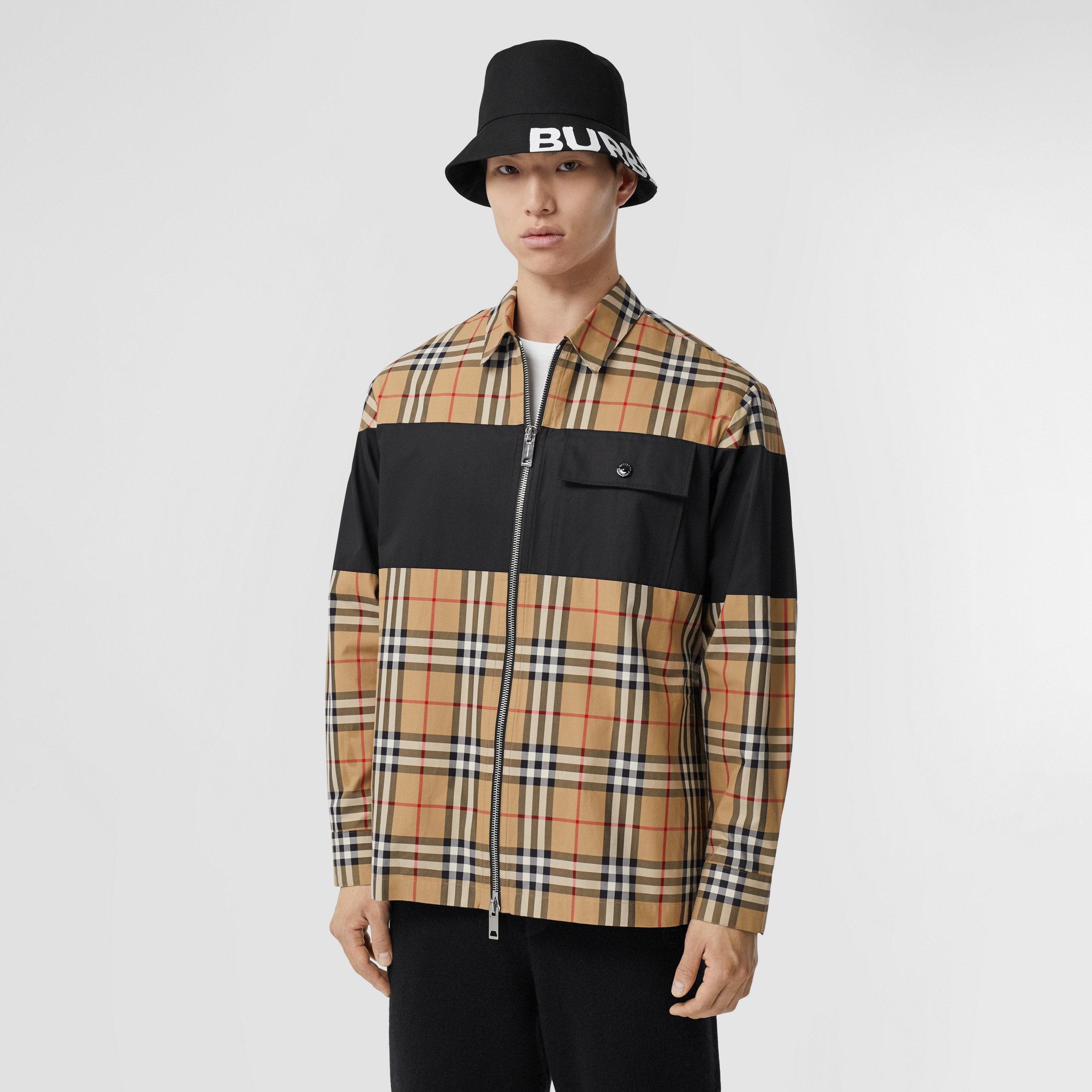 Contrast Panel Check Cotton Shirt in Archive Beige - Men | Burberry ...