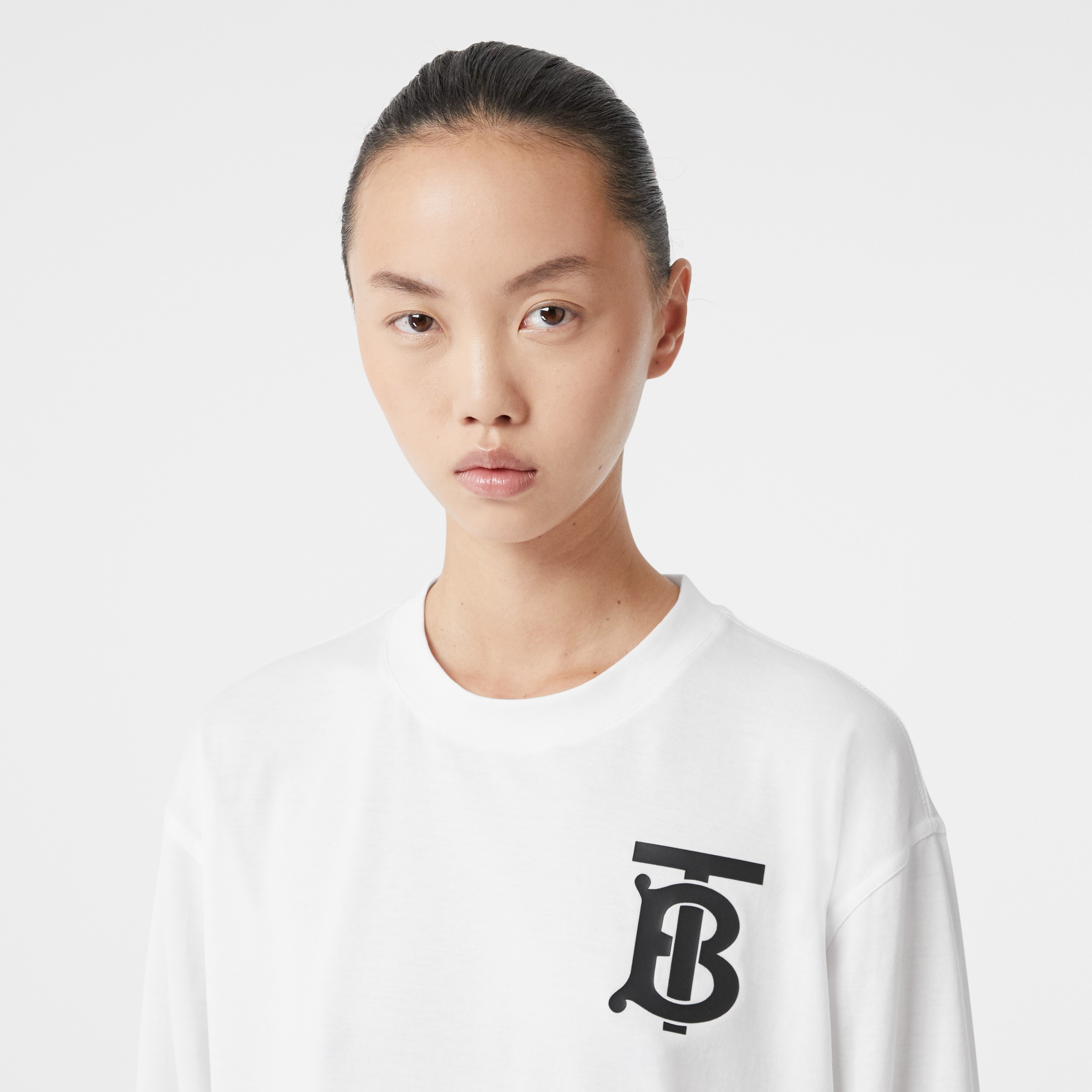 Long-sleeve Monogram Motif Cotton Top in White - Women | Burberry