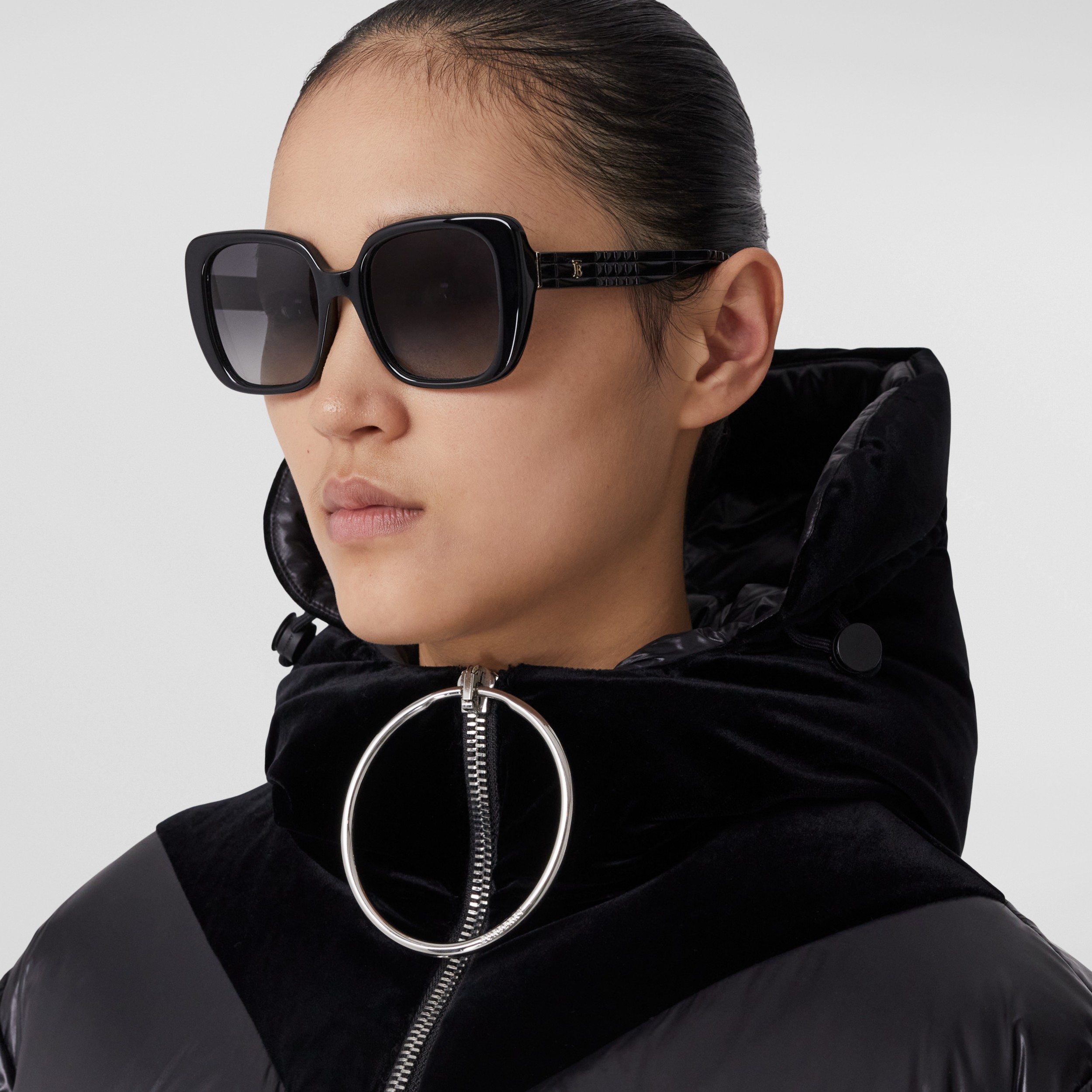 Monogram Motif Oversized Square Frame Lola Sunglasses in Black - Women |  Burberry® Official
