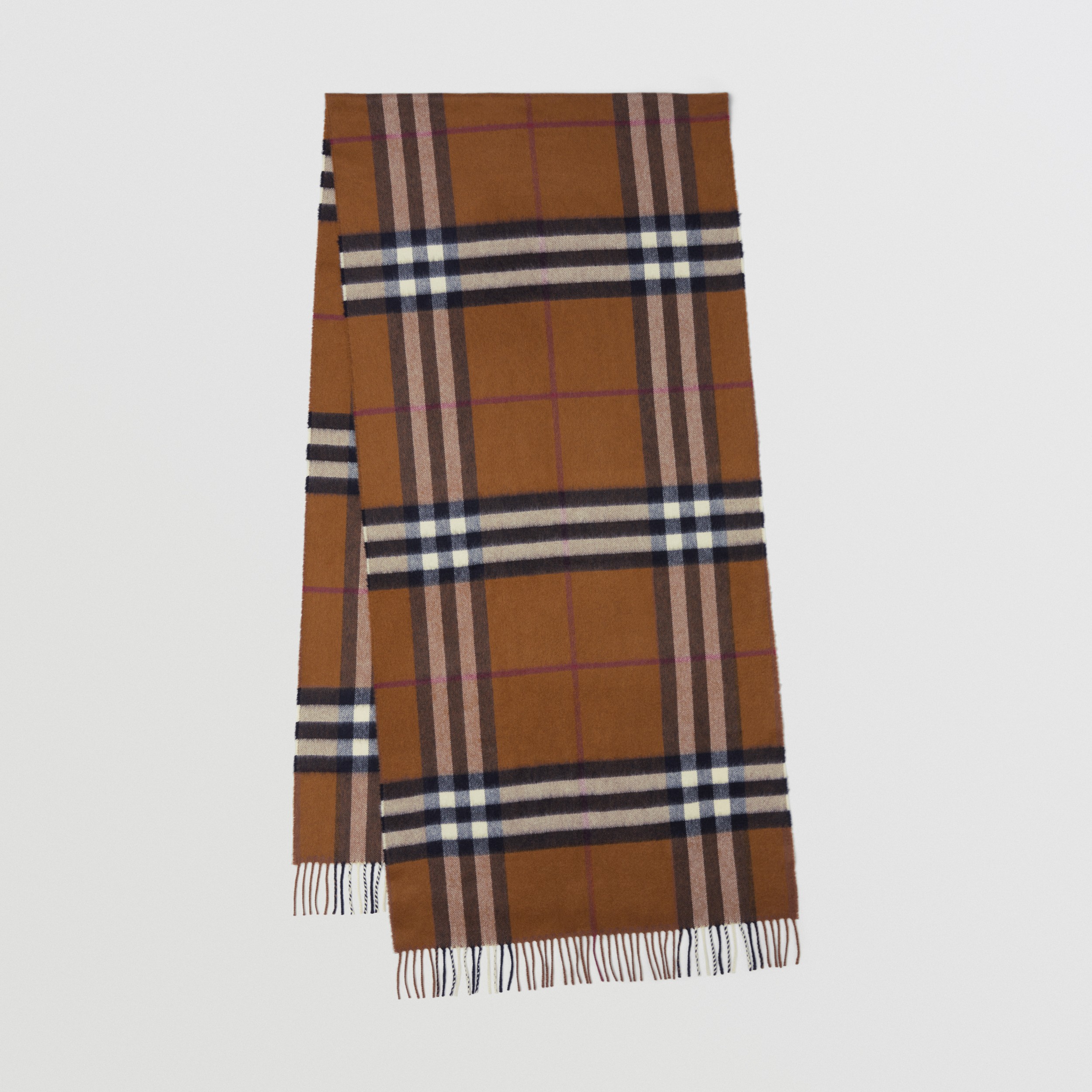 Exaggerated Check Cashmere Scarf in Dark Birch Brown | Burberry® Official - 1