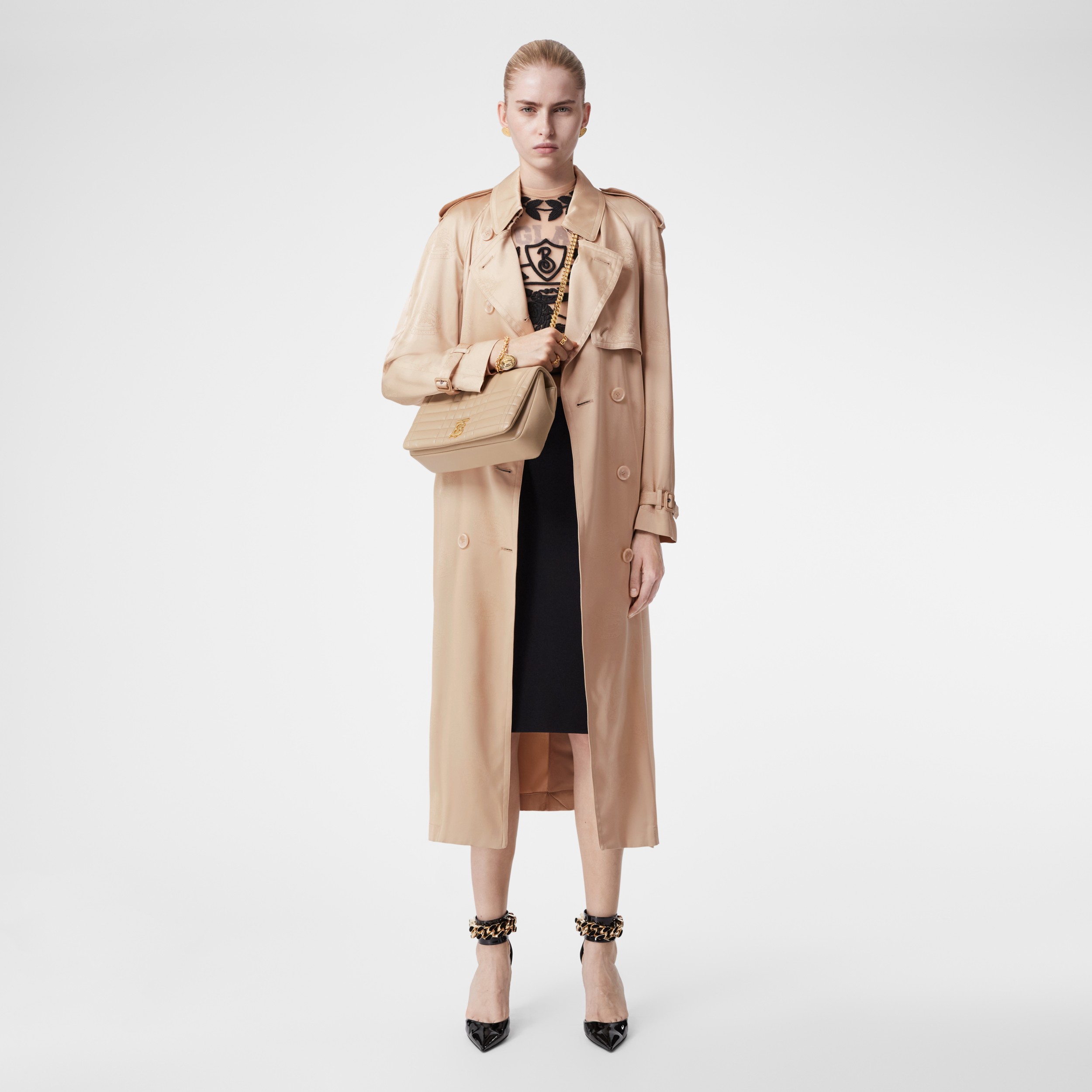 EKD Silk Satin Jacquard Trench Coat in Soft Fawn - Women | Burberry® Official - 4