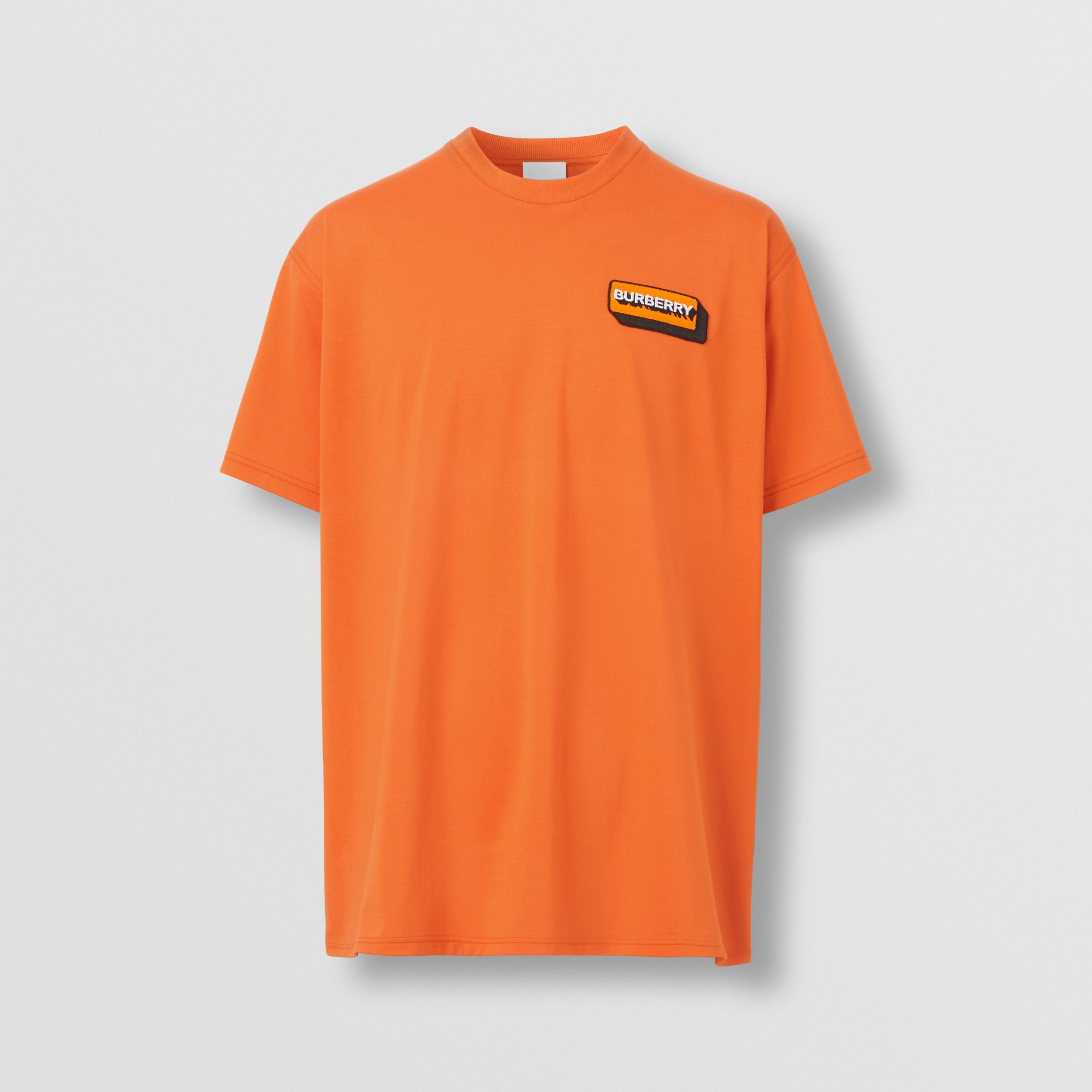 Logo Appliqué Cotton Oversized T-shirt in Bright Orange - Men | Burberry® Official - 4
