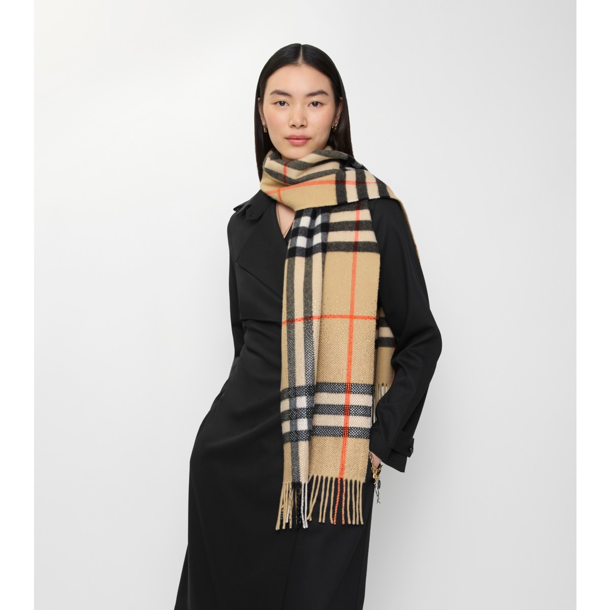  Check Crystal Gradient Cashmere Scarf