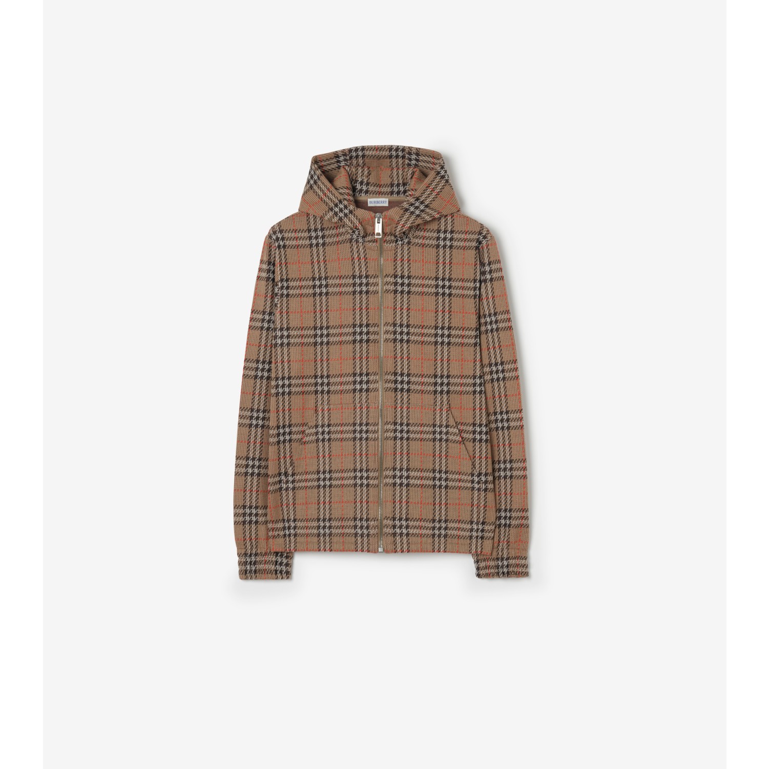 Check Cotton Blend Zip Hoodie