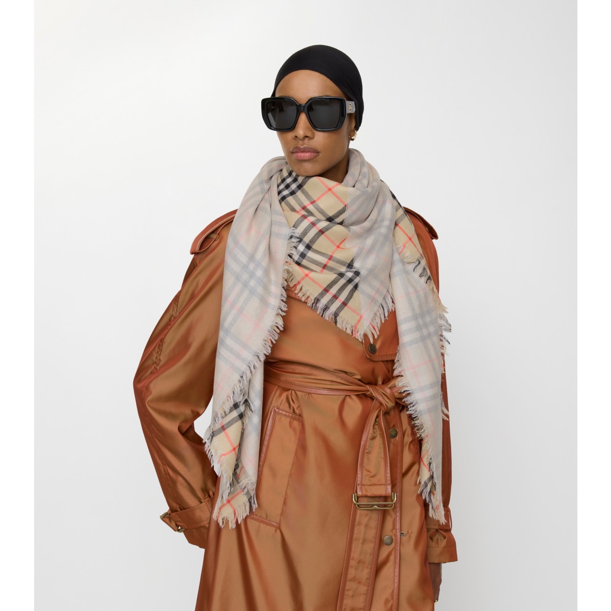  Check Wool Silk Scarf