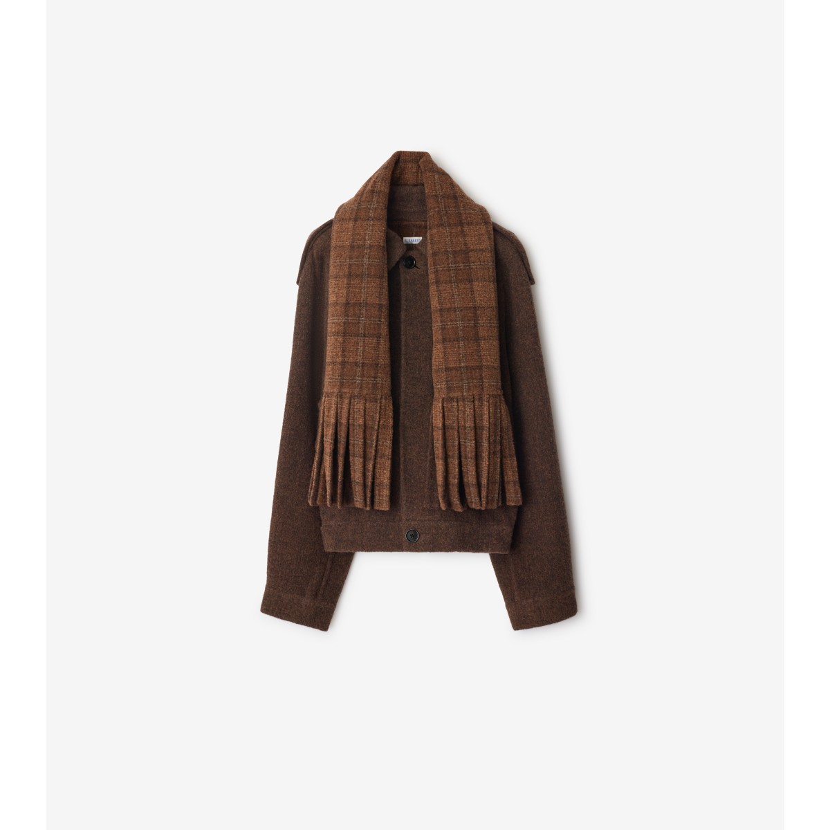  Check Detachable Scarf Wool Blend Jacket