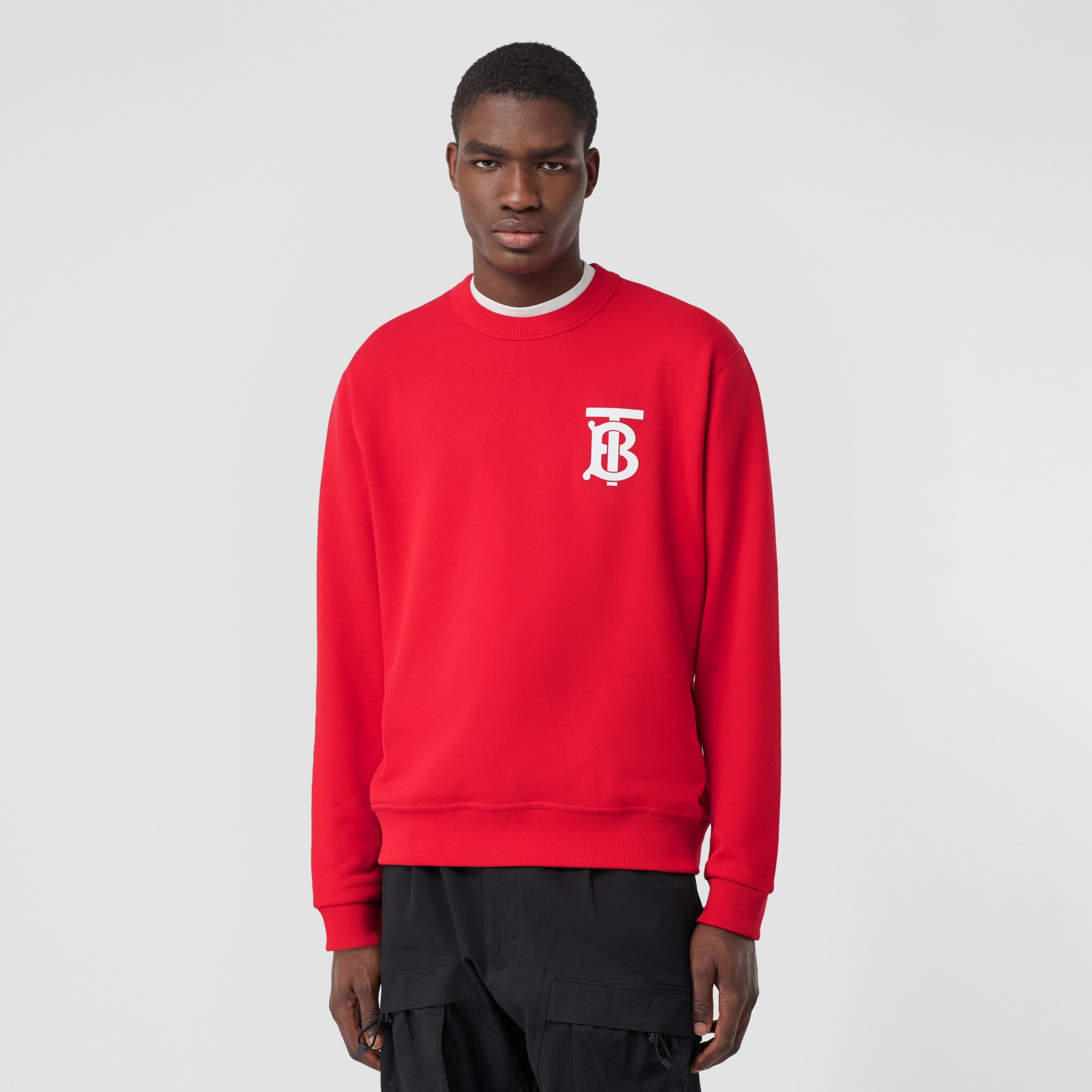 Monogram Motif Cotton Sweatshirt in Bright Red - Men | Burberry United ...