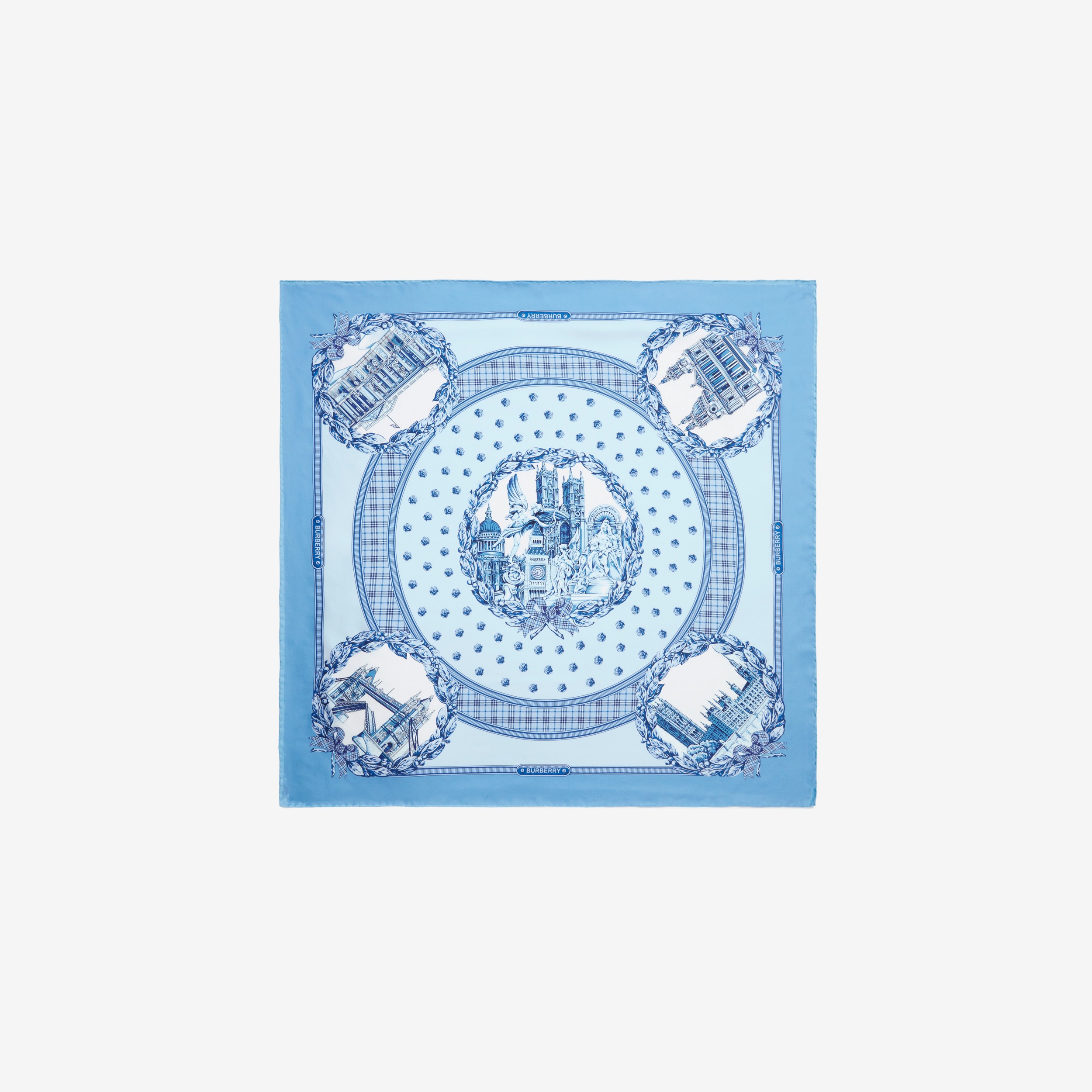 Pañuelo cuadrado en seda con motivos de monumentos (Azul Dedalera) | Burberry® oficial - 2