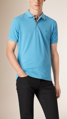 Check Placket Cotton Piqué Polo Shirt