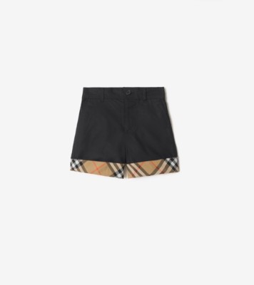 BURBERRY ブラックショートパンツ　XS Check Turn-up Cotton Shorts in Black | Burberry® Official