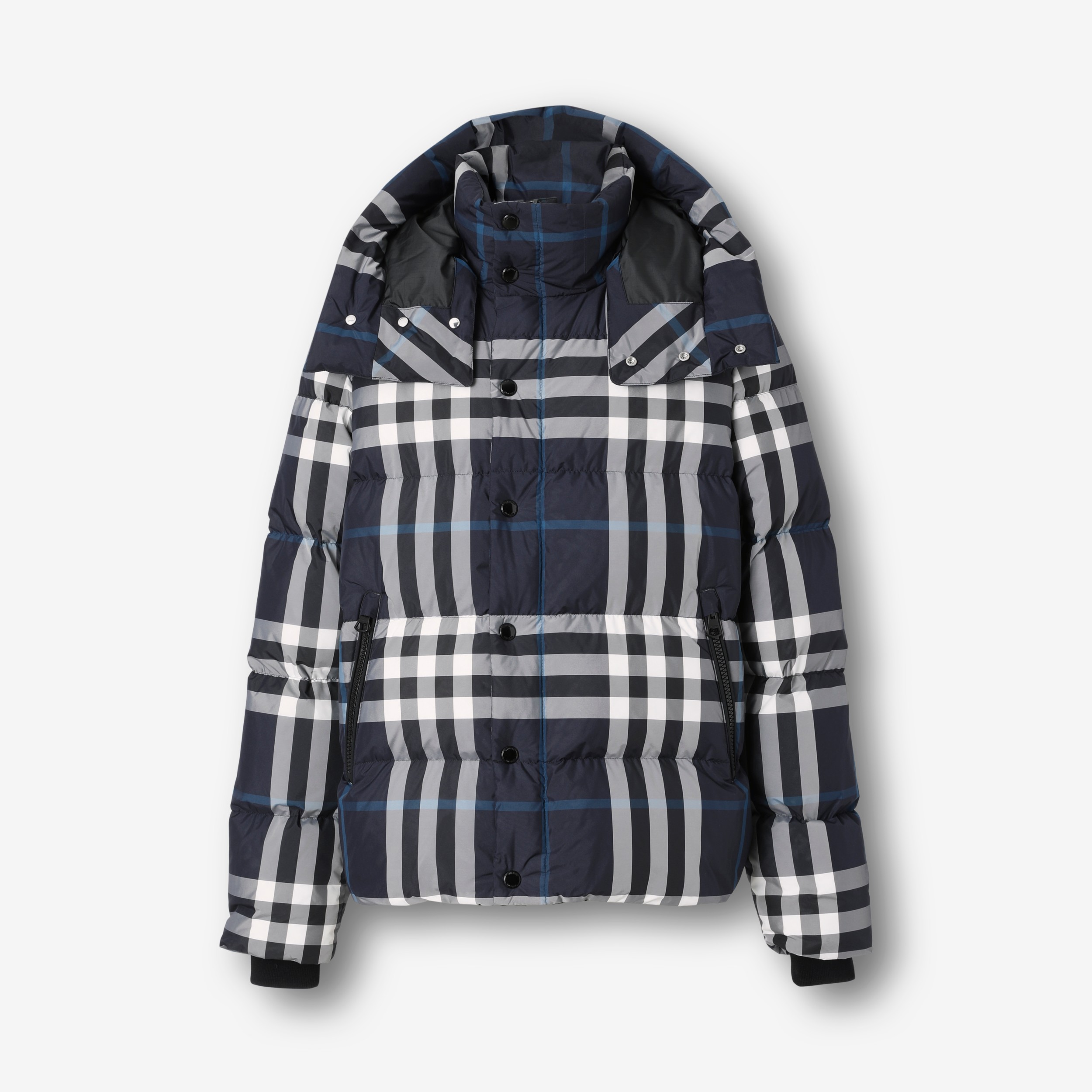 Chaqueta de plumas con motivo Night Check y capucha (Blanco/azul Marengo Oscuro) - Hombre | Burberry® oficial