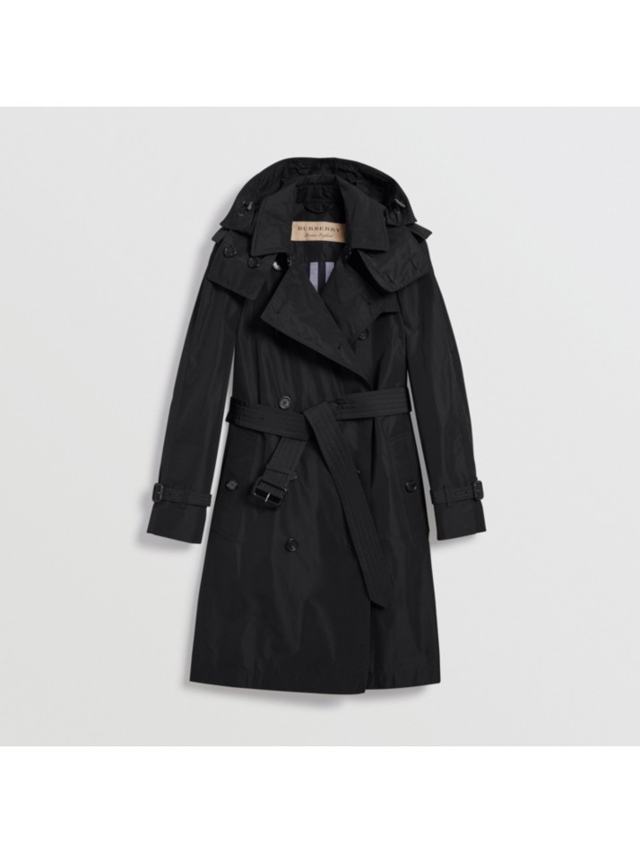 可拆式连帽塔夫绸 trench 风衣 (黑色) - 女士 | burberry 博柏利
