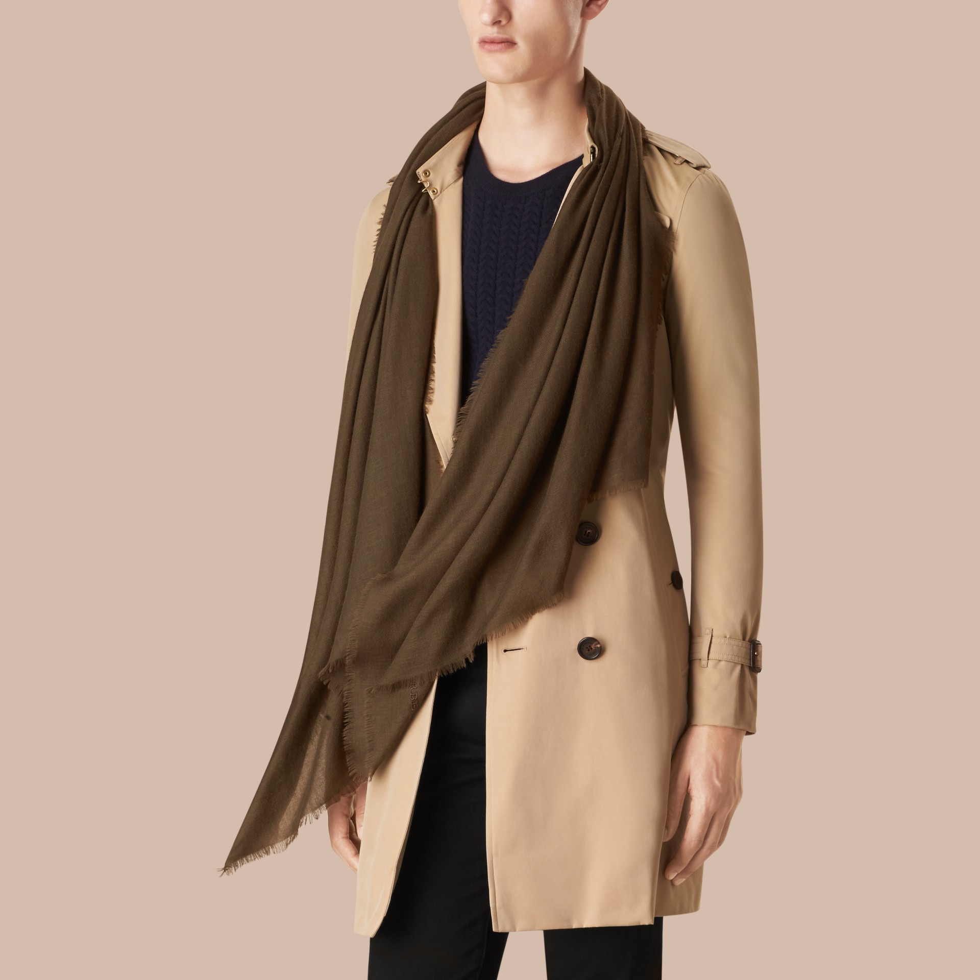 The Lightweight Cashmere Scarf in Olive Brown | Burberry United States