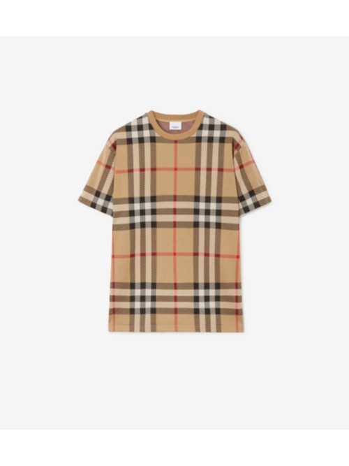 Shop Burberry Check Cotton T-shirt In Archive Beige