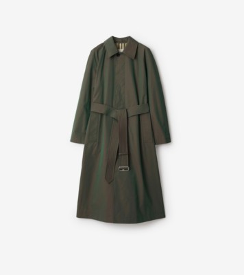 Long Cotton Car Coat in Antique green - Women | Burberry® Official