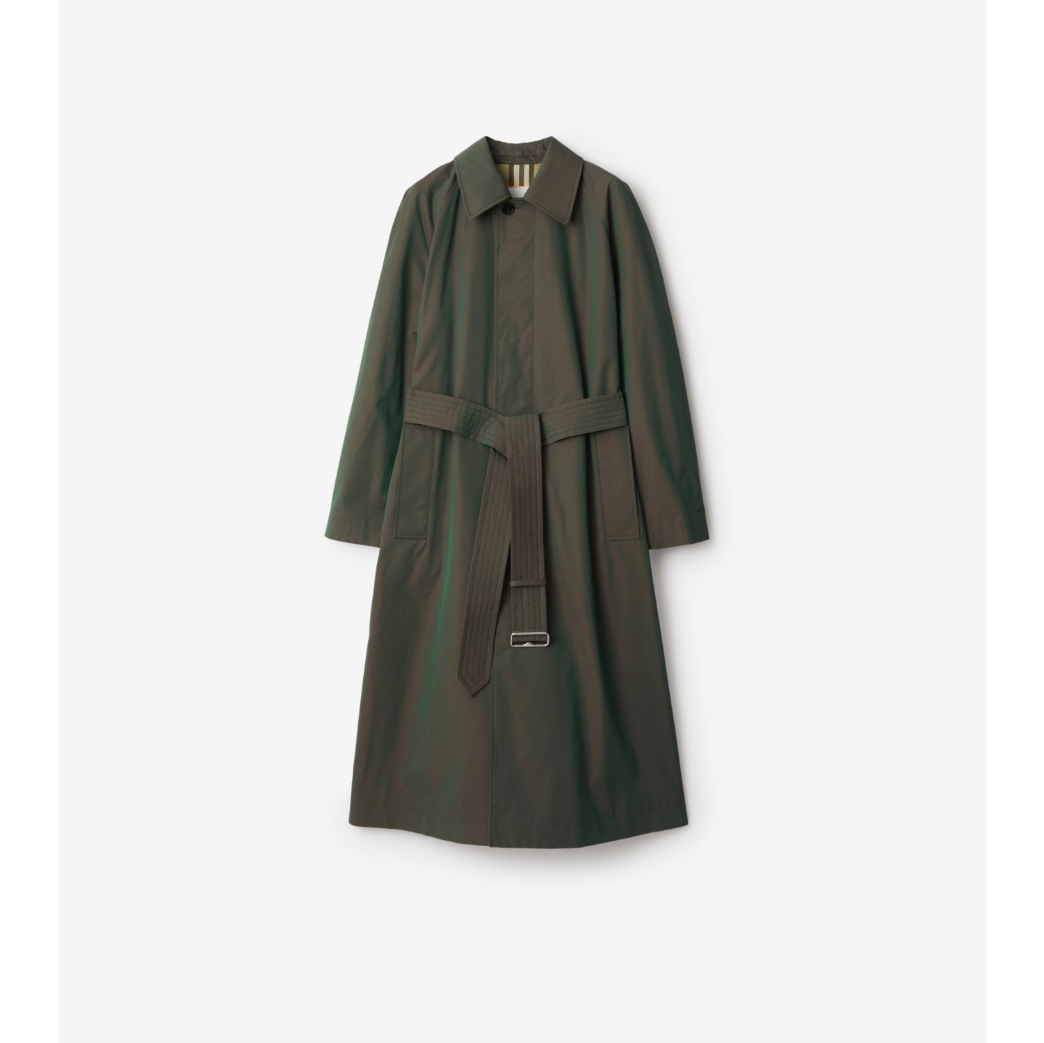 Long Cotton Car Coat in Antique green Women Burberry Official