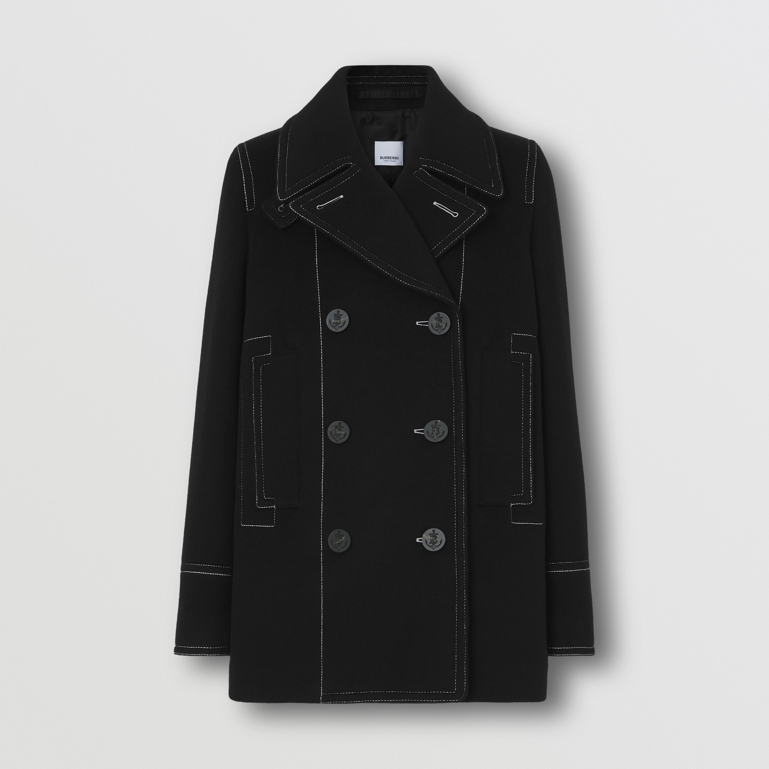 Topstitched Wool Cashmere Pea Coat in Black - Women | Burberry® Official - 4