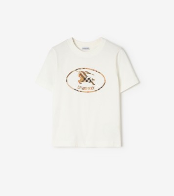 Check Knight Stamp Cotton T-shirt in Chalk white/sand beige