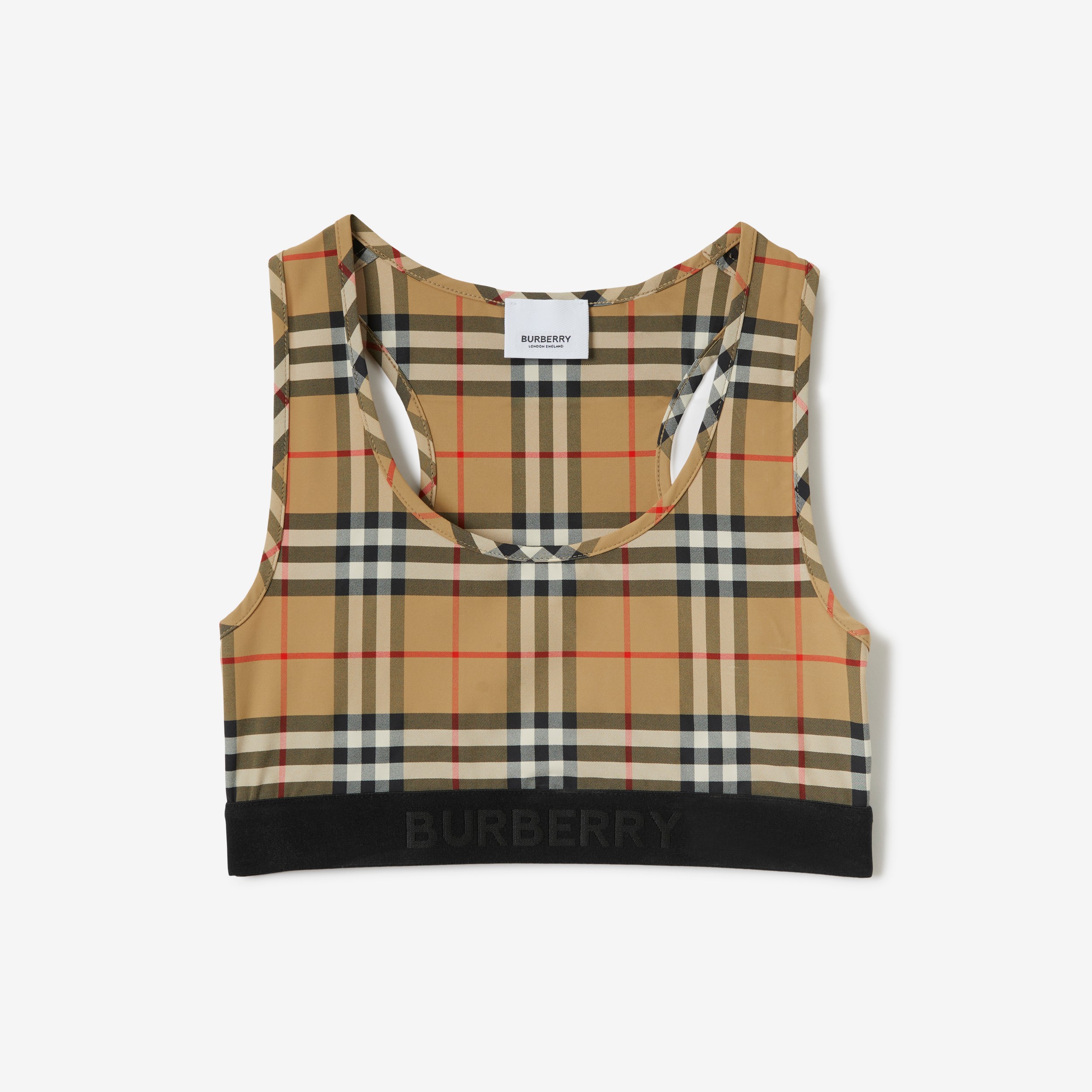 Logo Detail Vintage Check Bra Top in Archive Beige - Women | Burberry® Official - 1