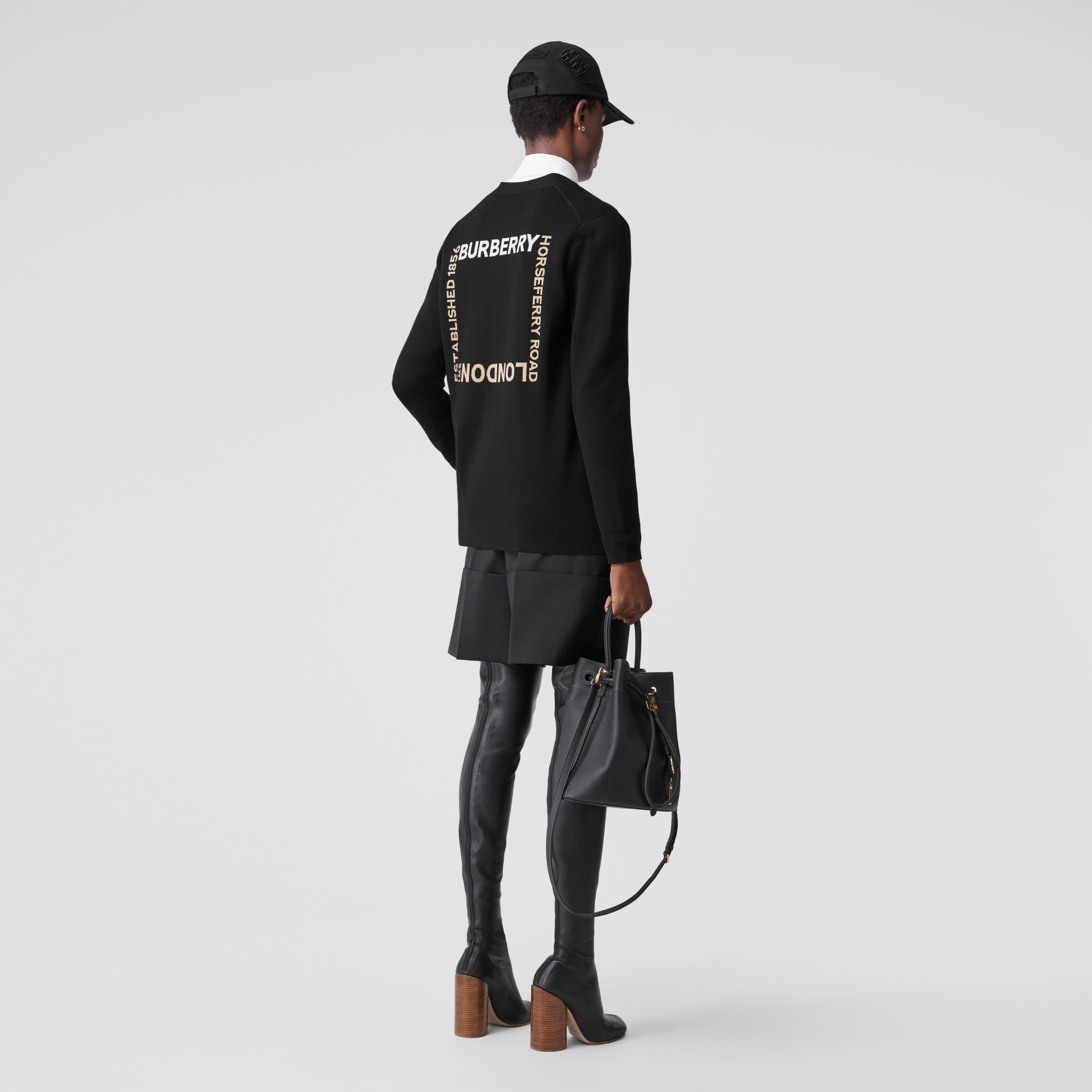Horseferry Square Wool Blend Jacquard Cardigan in Black - Women | Burberry® Official - 4