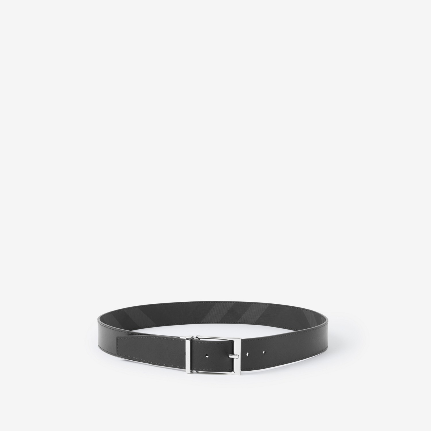 Check and Leather Reversible Belt in Charcoal/silver - Men | Burberry® Official