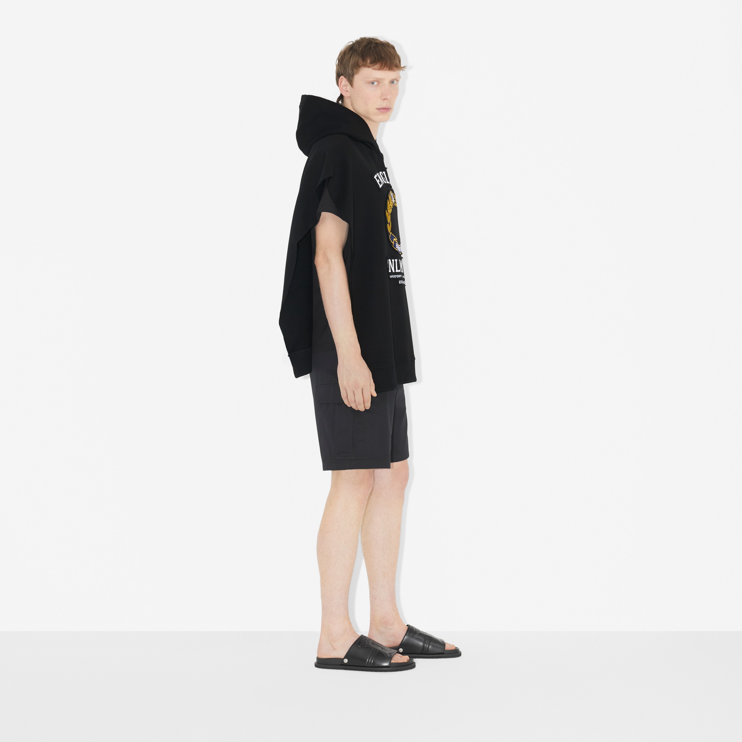 College Graphic Cotton Hooded Poncho in Black | Burberry® Official - 3
