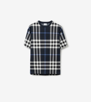 Check Cotton T-shirt in White/dark blue - Men | Burberry® Official