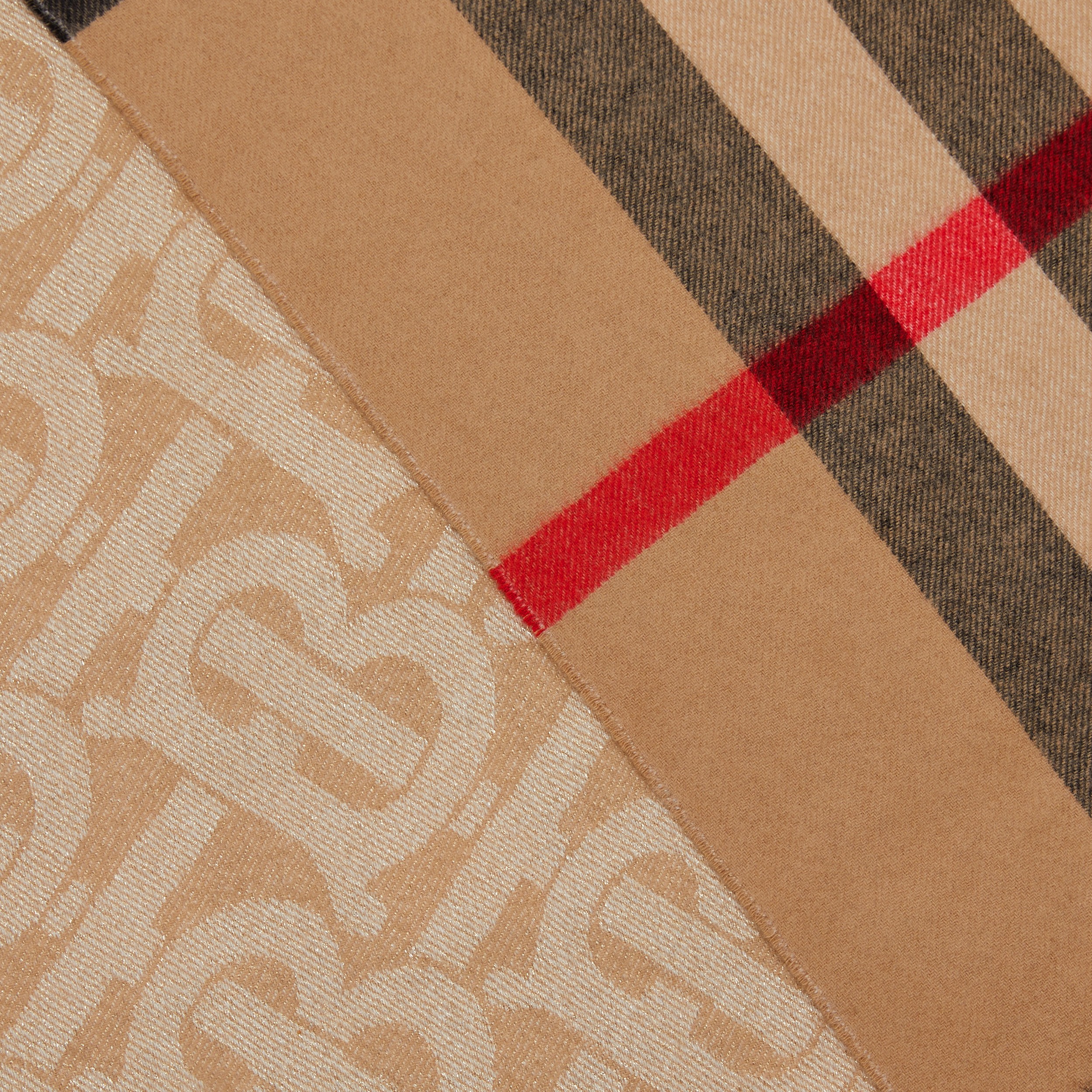 Sciarpa reversibile in cashmere con motivo tartan e monogramma (Beige Archivio) | Sito ufficiale Burberry® - 2