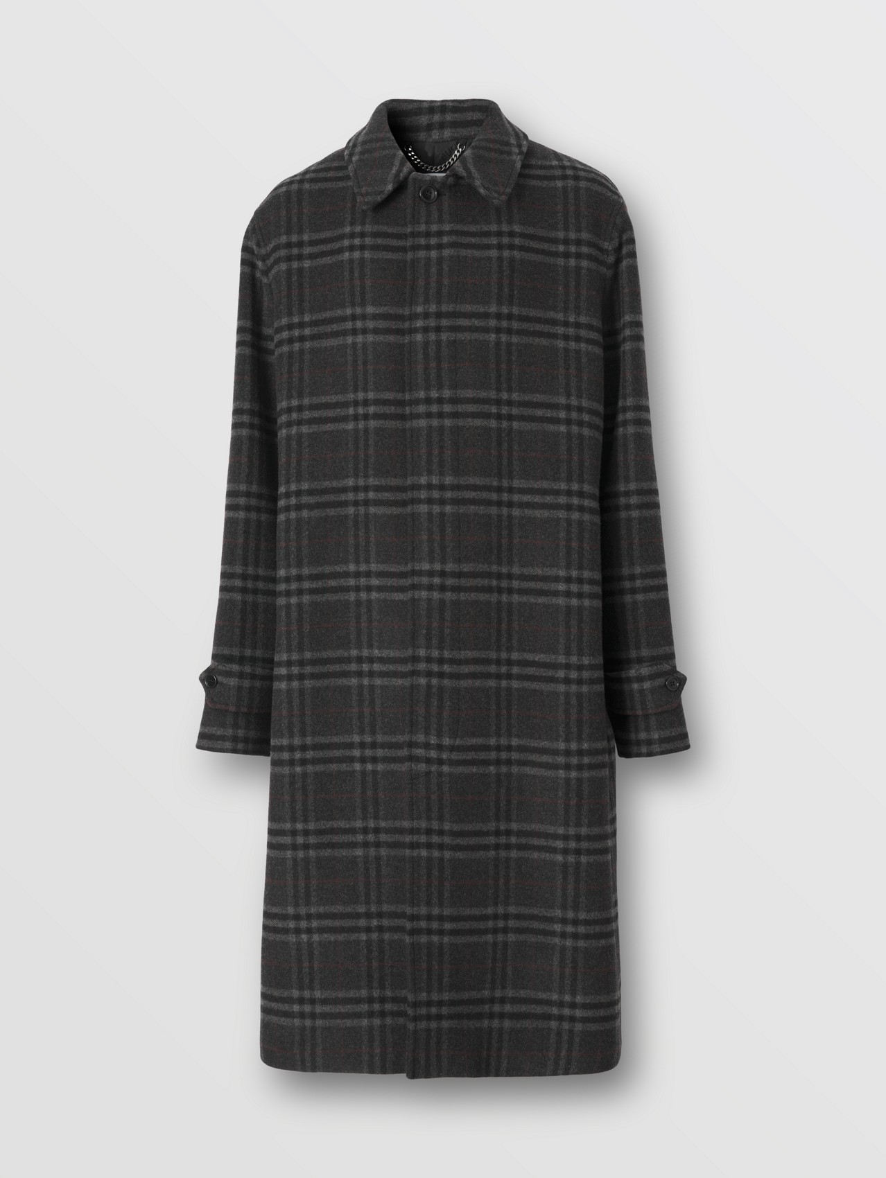 Car coat de lã e cashmere em Vintage Check in Cinza Escuro