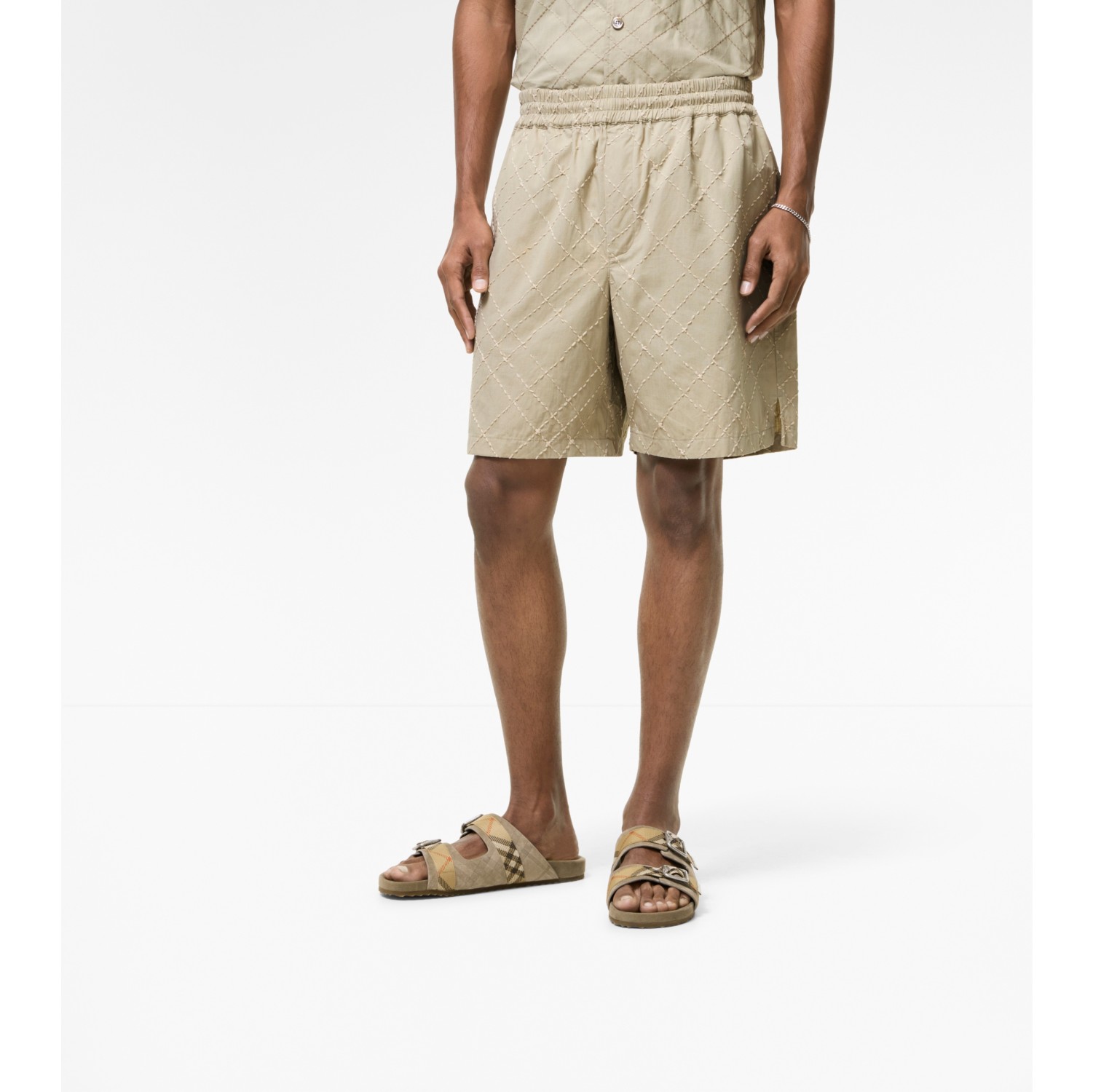 Check Embroidered Cotton Shorts
