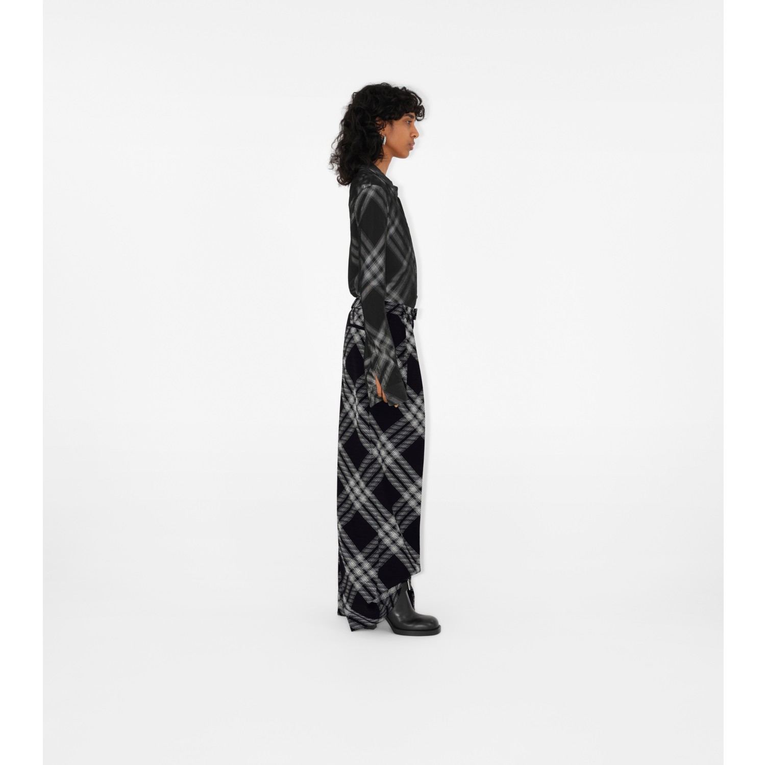 Pleated Check Wool Trousers