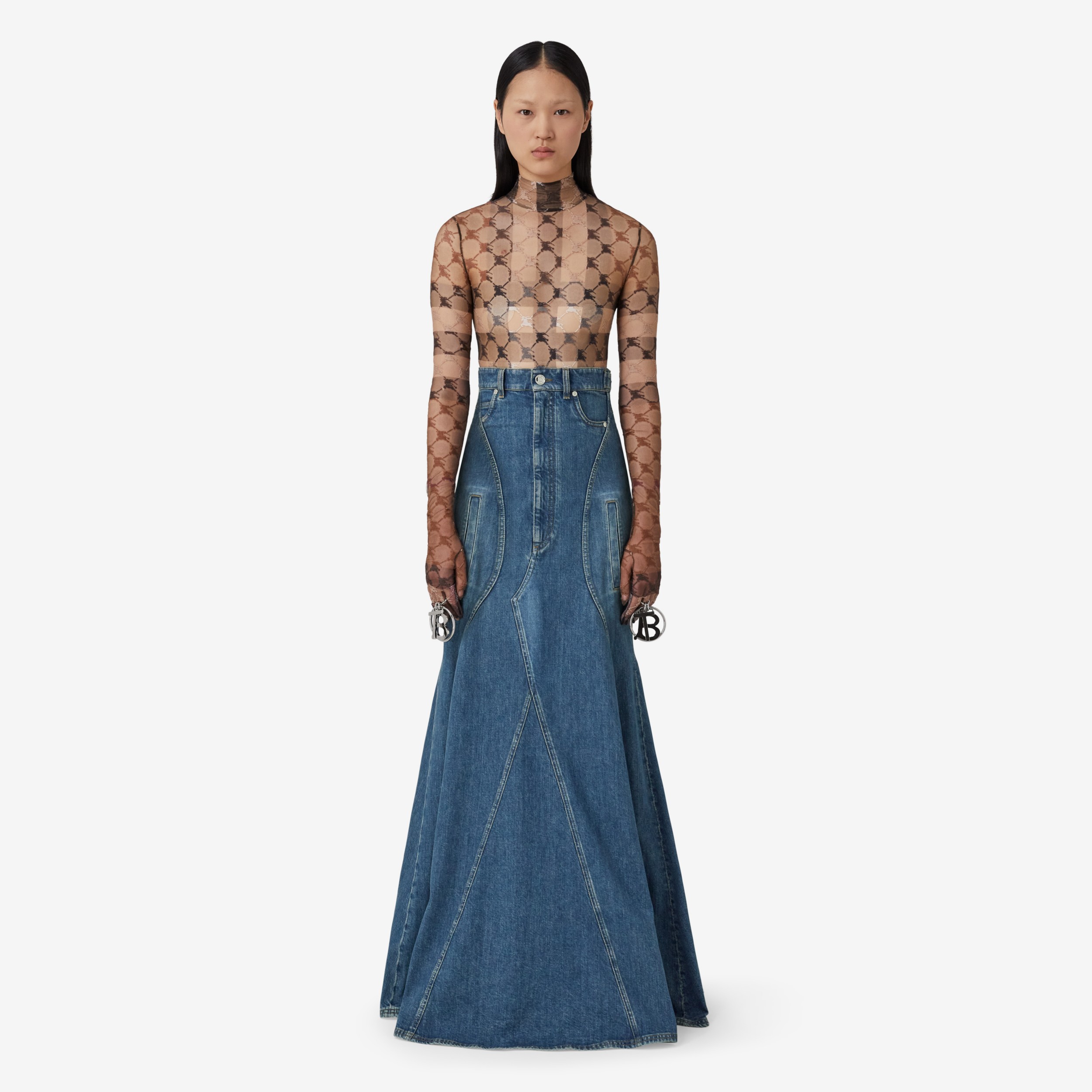 Denim Floor-length Skirt in Deep Slate Blue - Women | Burberry® Official - 4